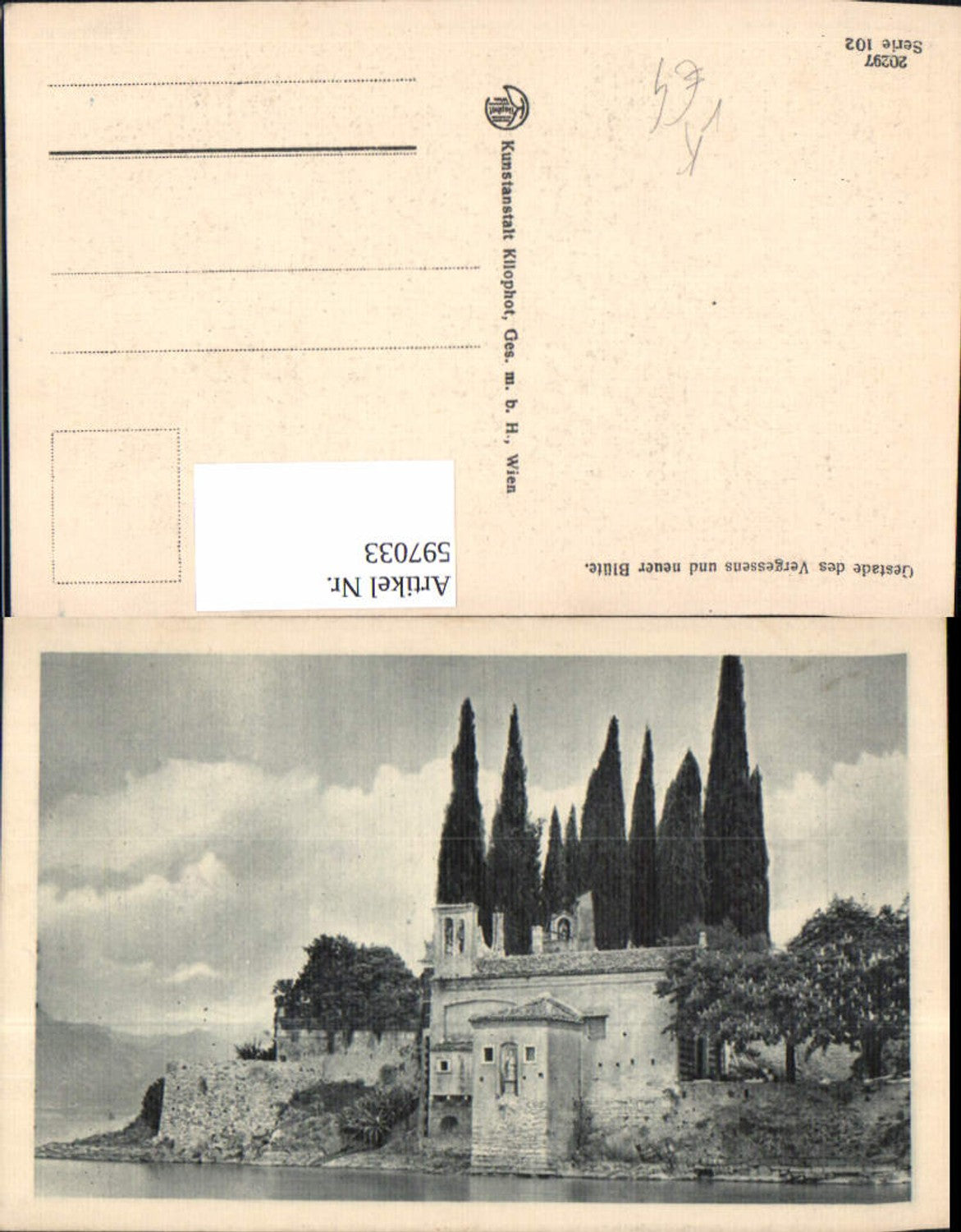 597033,Künstler Ak Gestade d. Vergessens u. Neuer Blüte Kloster Ufer See pub Kilophot 20297