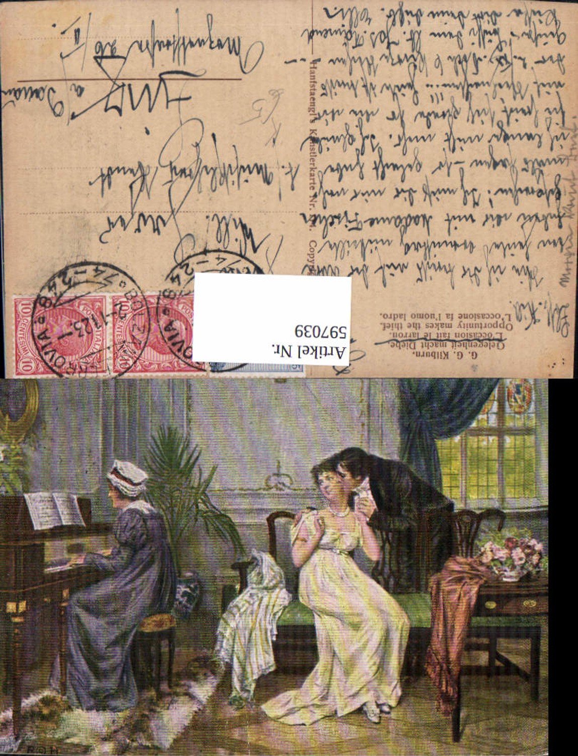 597039,Künstler Ak G. G. Kilburn Gelegenheit macht Diebe Paar Kuss Frau a. Klavier Piano