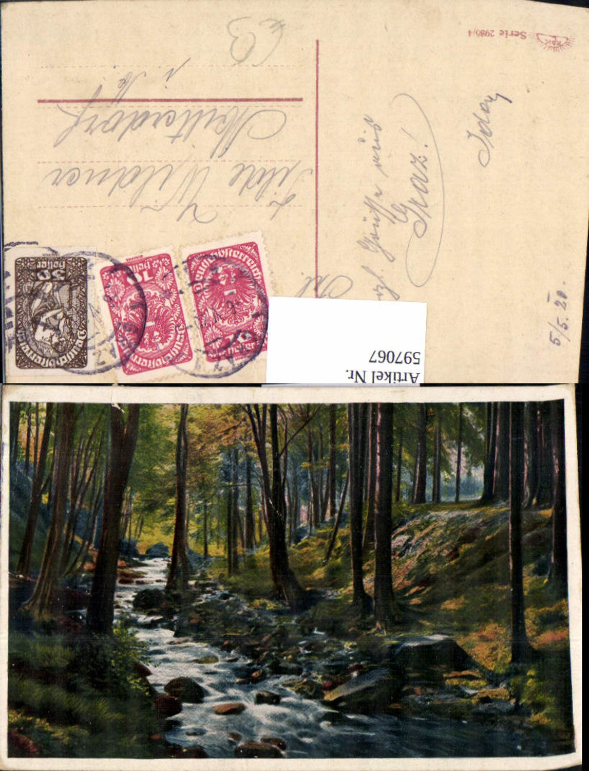 597067,Künstler Ak Bach Wald Landschaft