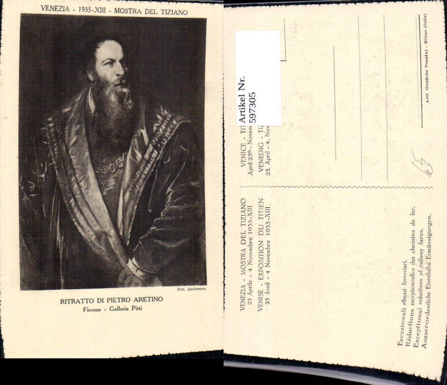 597305,Künstler Ak Tizian Ritratto di Pietro Aretino Kunst Wissenschaft