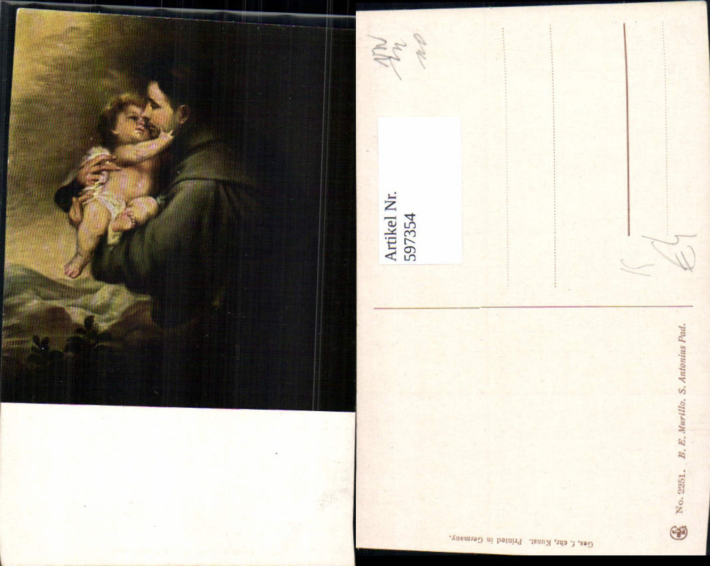 597354, Artist AK BE Murillo S. Antonius Pad. Monk with Child