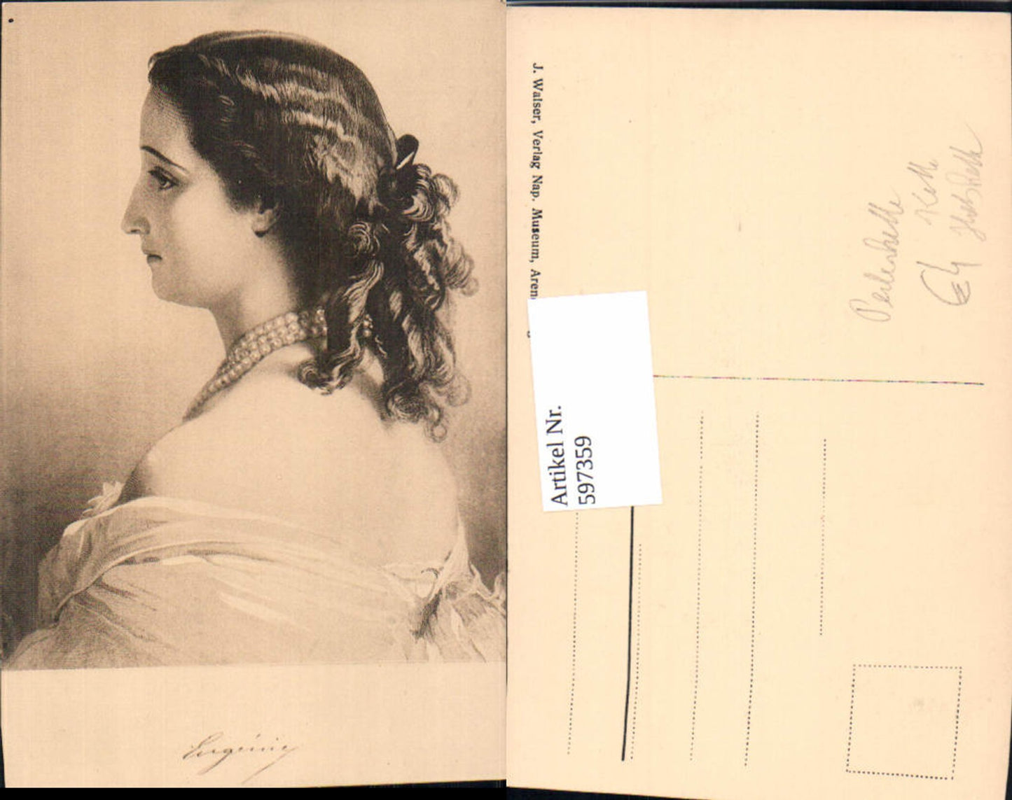 597359,Künstler Ak Eugenie de Montijo Perlenkette Halskette Schmuck Adel Monarchie