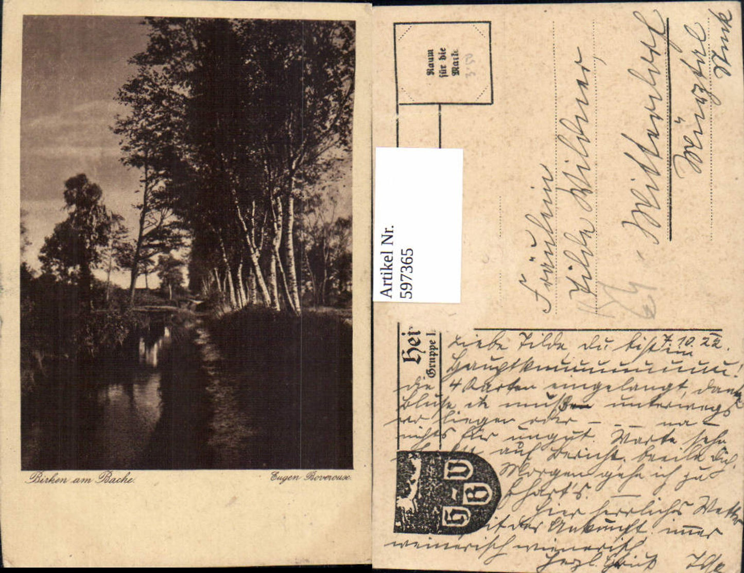 597365,Künstler Ak Eugen Boverouse Birken a. Bache Landschaft