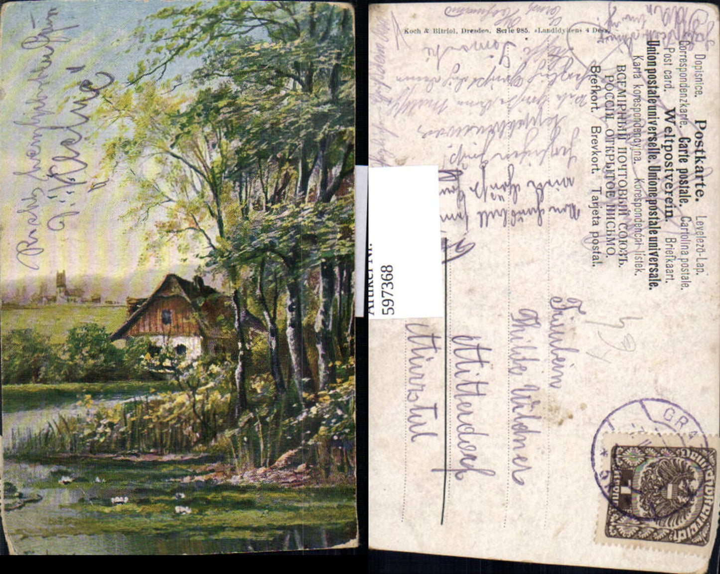 597368,Künstler Ak Haus a. See Landschaft