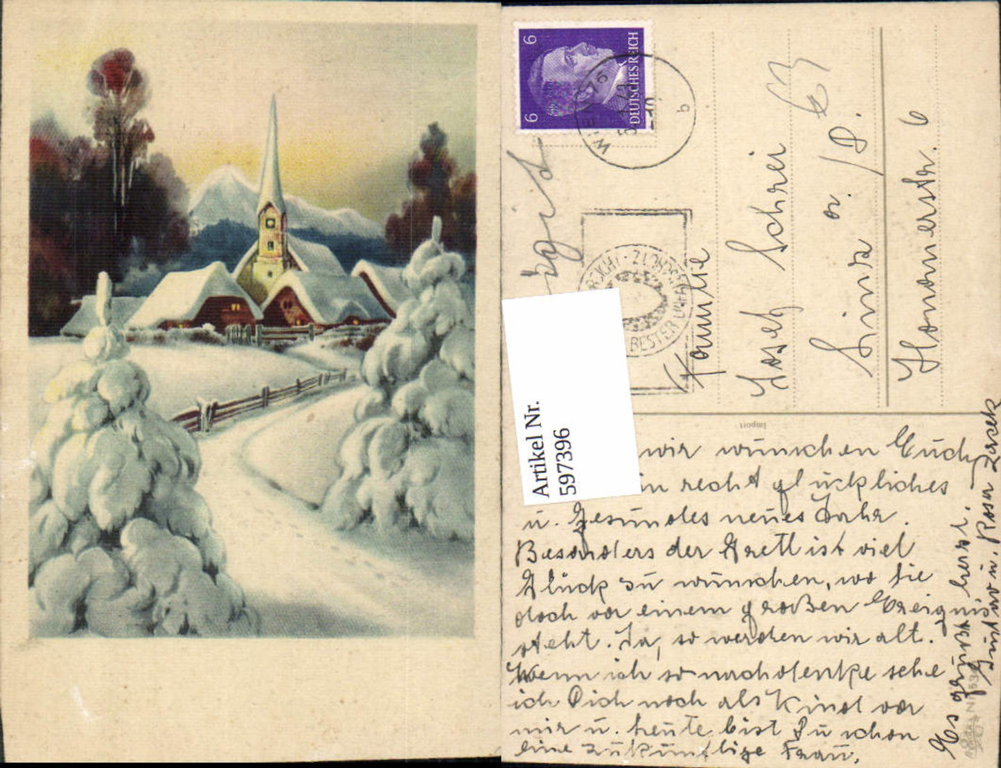 597396,Künstler Ak Dorf Kirche Winterlandschaft pub Erika 5341