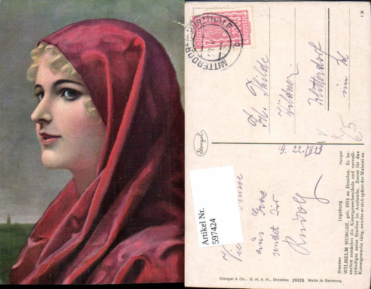 597424,Künstler Ak Wilhelm Hunger Ingeborg Frau Portrait pub Stengel Co 29325