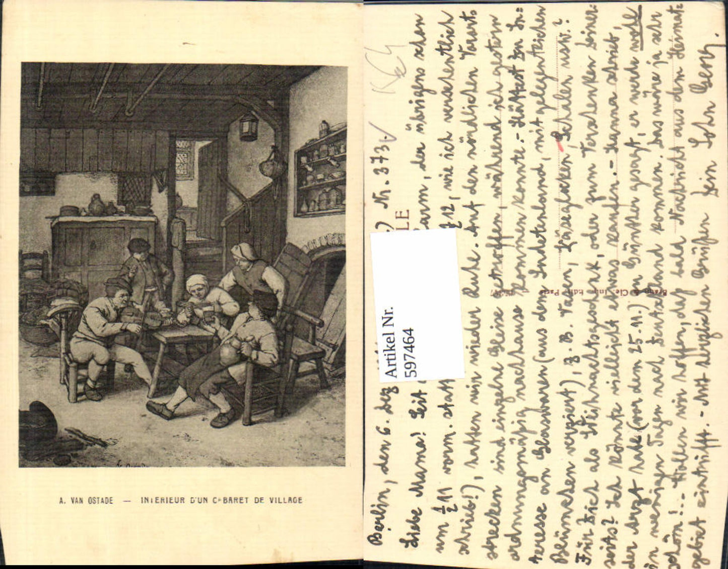 597464,Künstler Ak A. Van Ostade Interieur d Un Cabaret de Village Geige spielen Alkohol