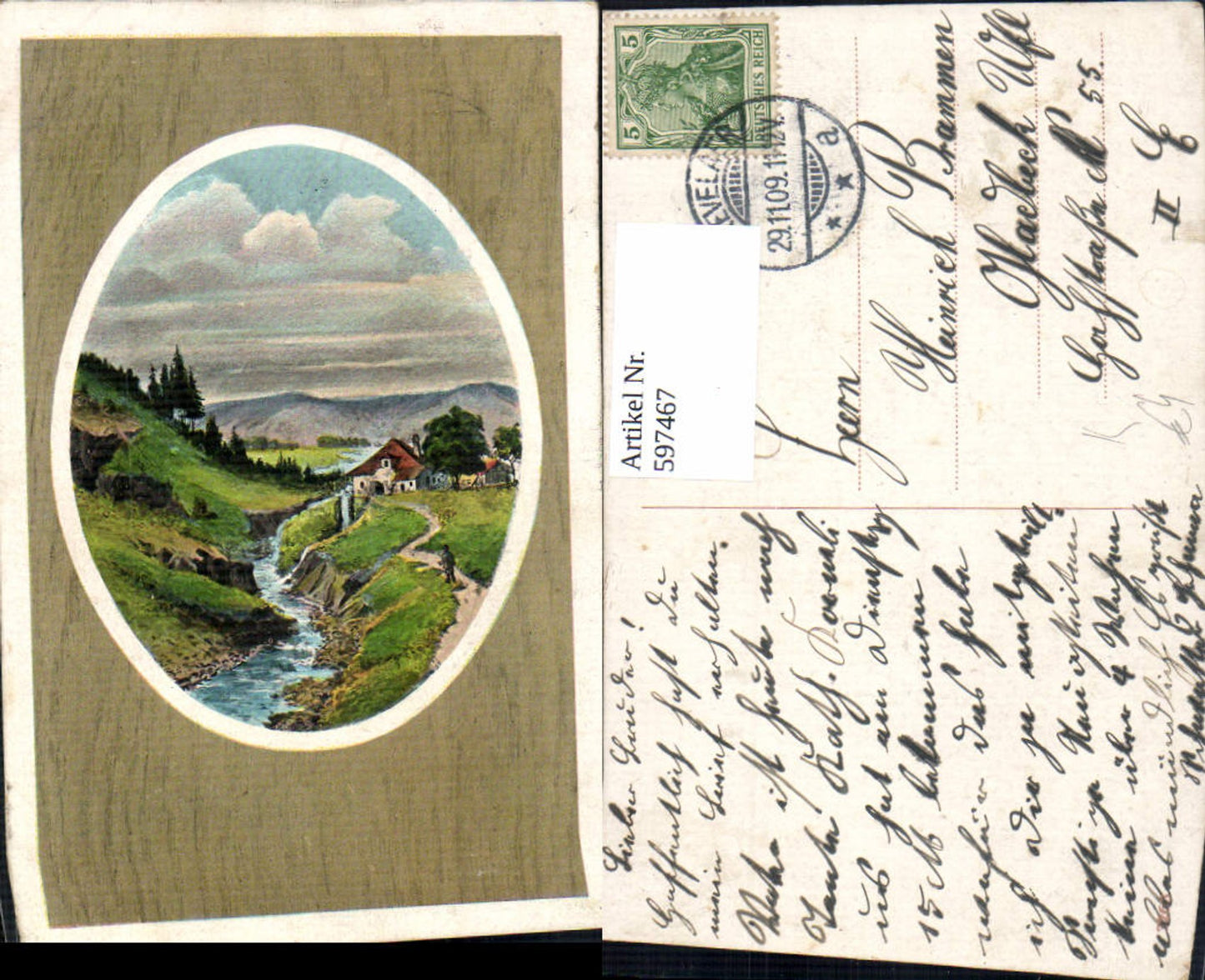 597467,Künstler Ak Wassermühle Mühle Landschaft Passepartout
