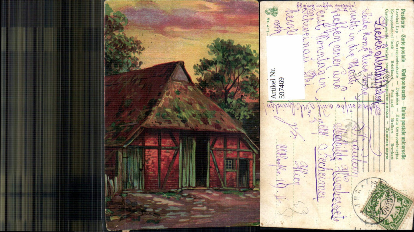 597469,Künstler Ak Hof Bauernhaus