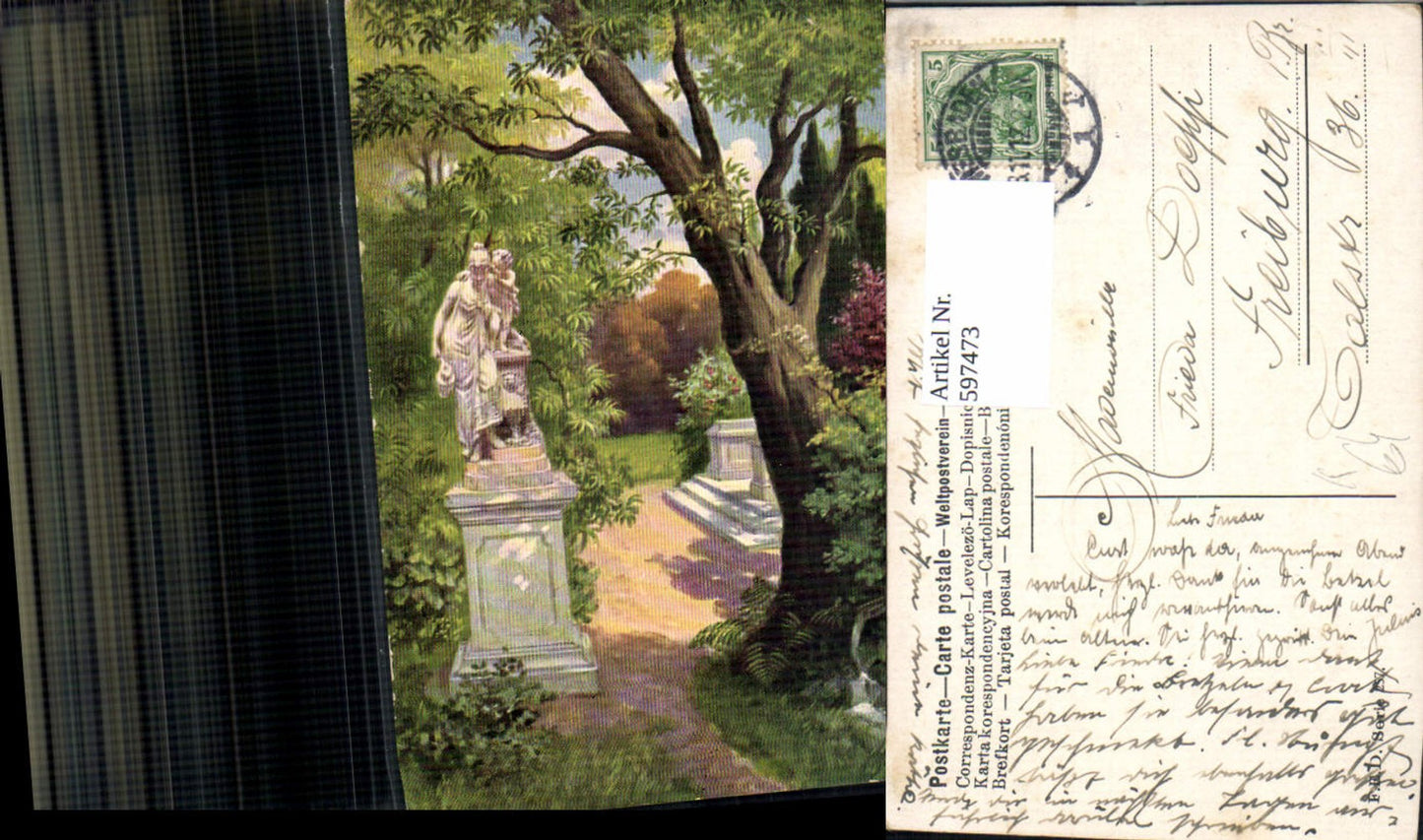 597473,Künstler Ak Statue i. Park Garten