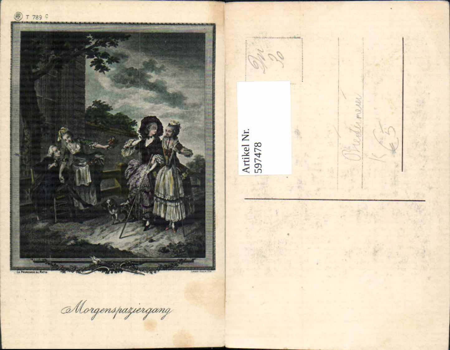 597478,Künstler Ak Biedermeier Morgenspaziergang La Promenade du Matin