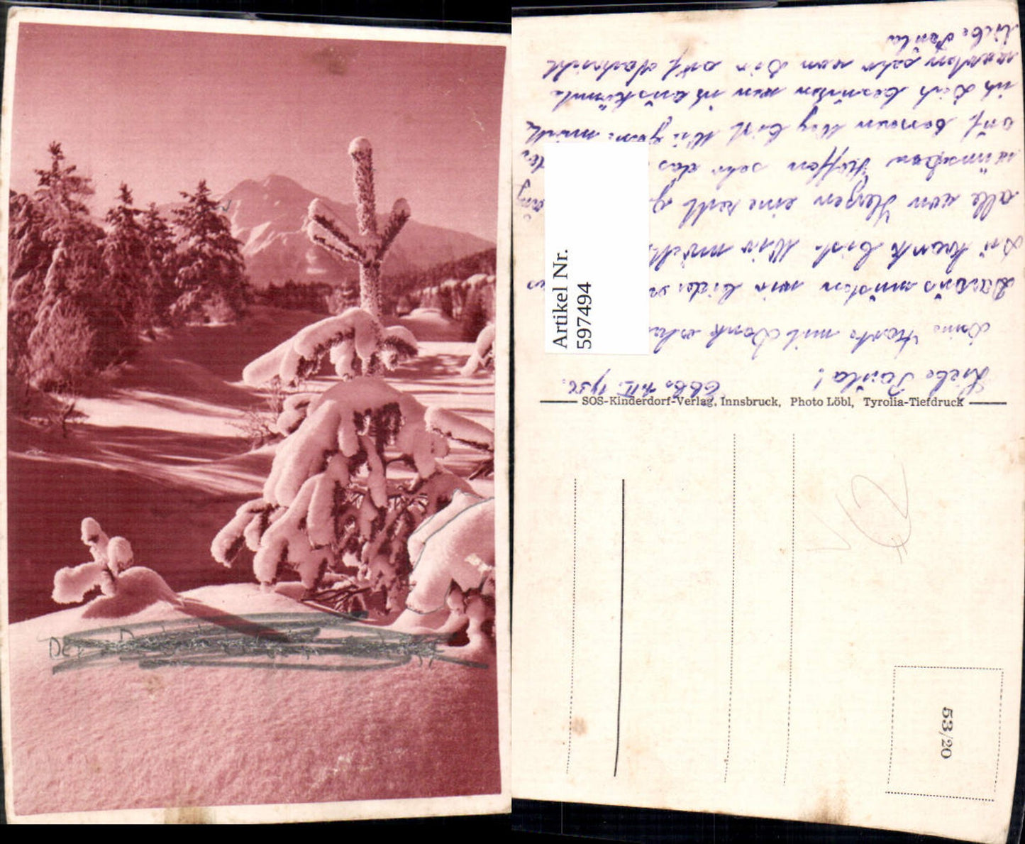 597494,Künstler Ak Winterlandschaft pub SOS Kinderdorf 53/20
