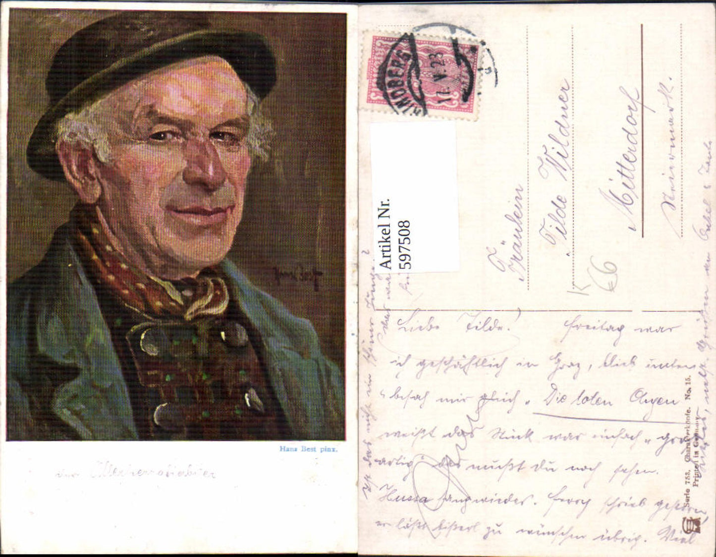 597508,Künstler Ak Hans Best Charakterköpfe Mann Portrait