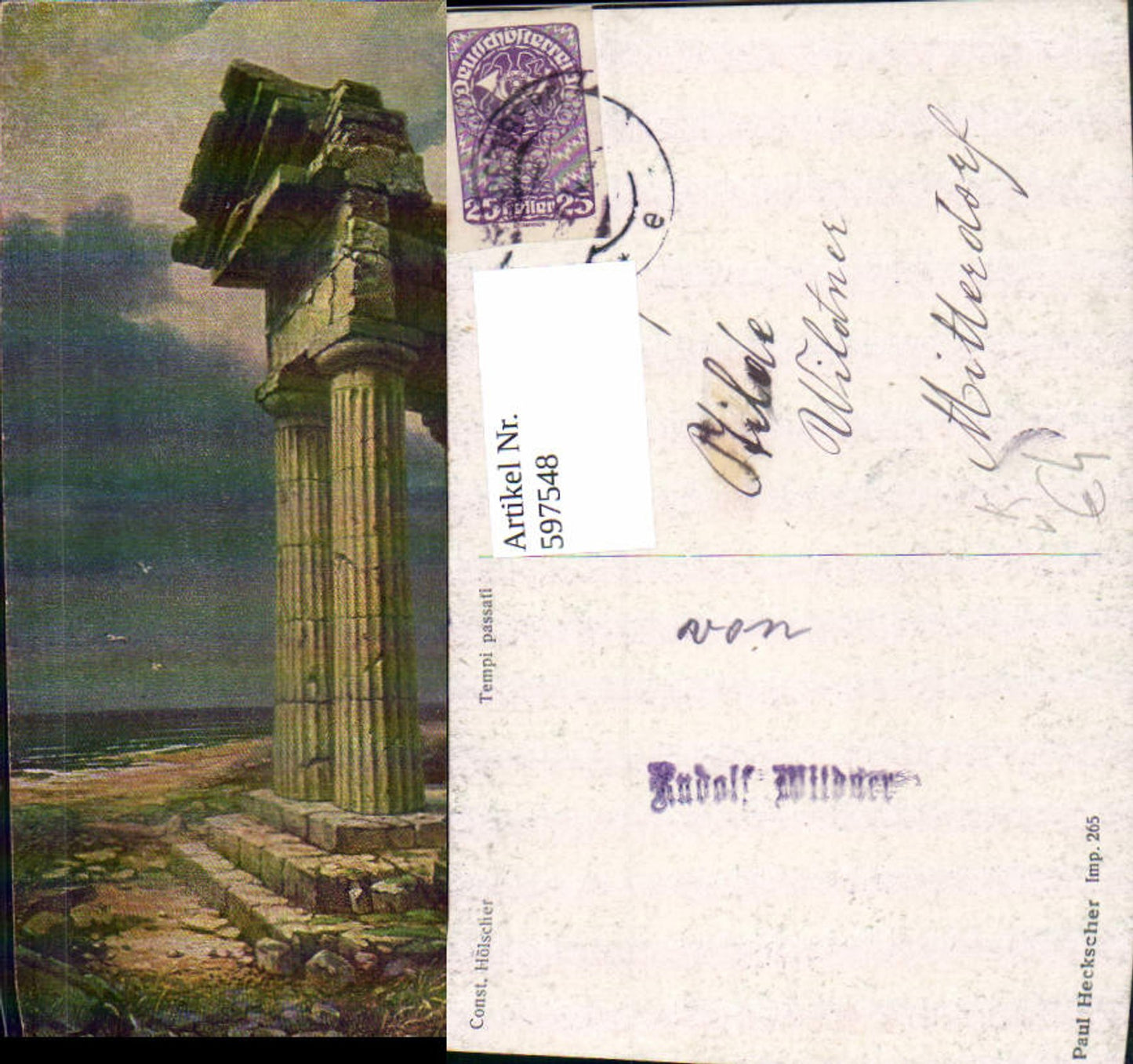 597548,Künstler Ak Const. Hölscher Tempi passati Tempel Ruine Küste pub Paul Heckscher 265