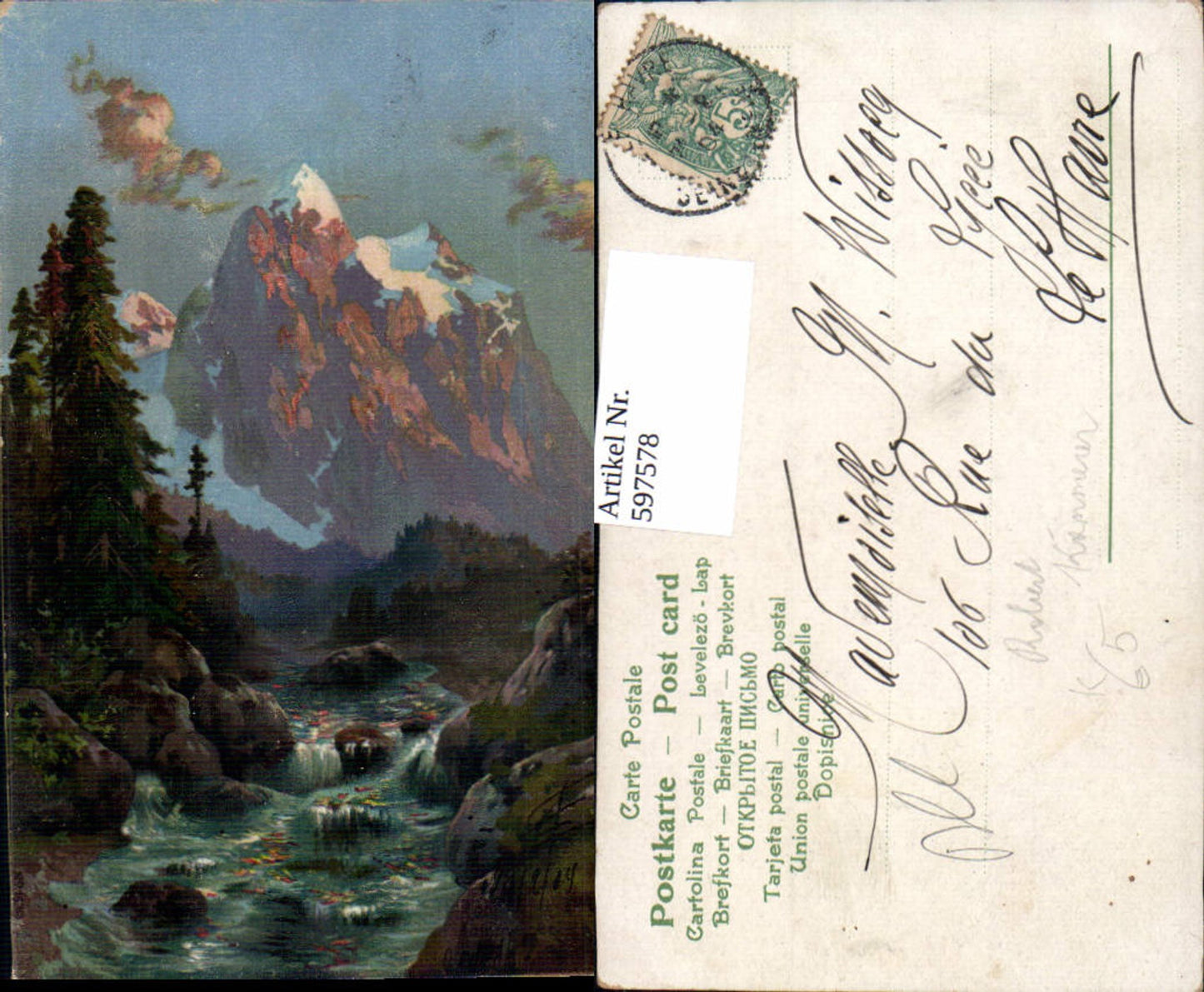 597578,Künstler Ak Robert Kämmerer Landschaft Bach Bergkulisse