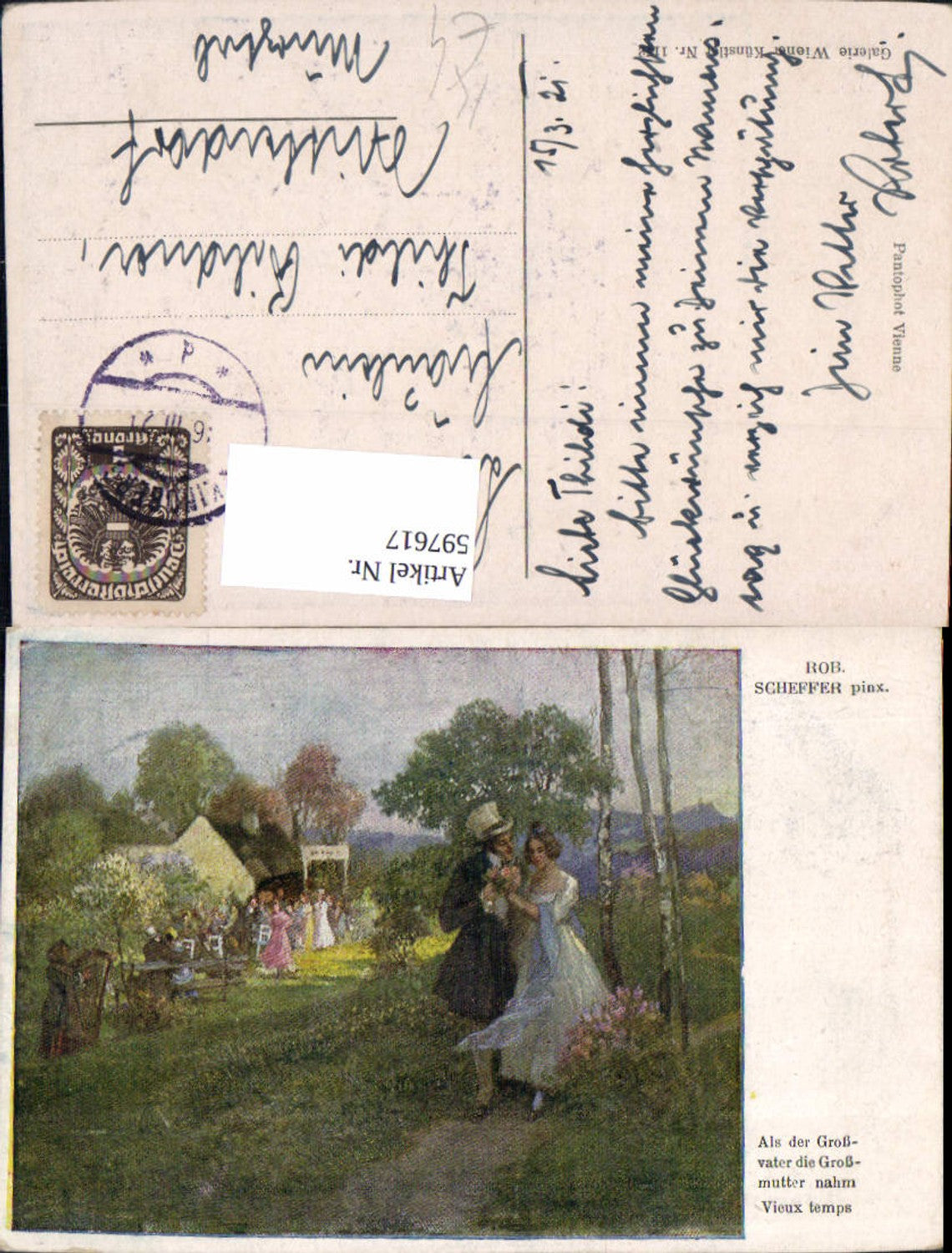 597617,Künstler Ak Rob. Scheffer Als d. Großvater d. Großmutter nahm Liebe Paar