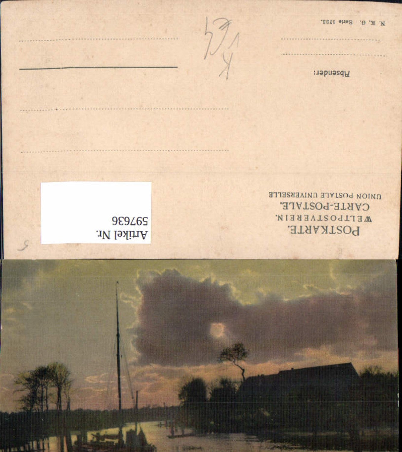 597636,Künstler Ak Segelboot Anleger Landschaft pub N.K.G. 1733