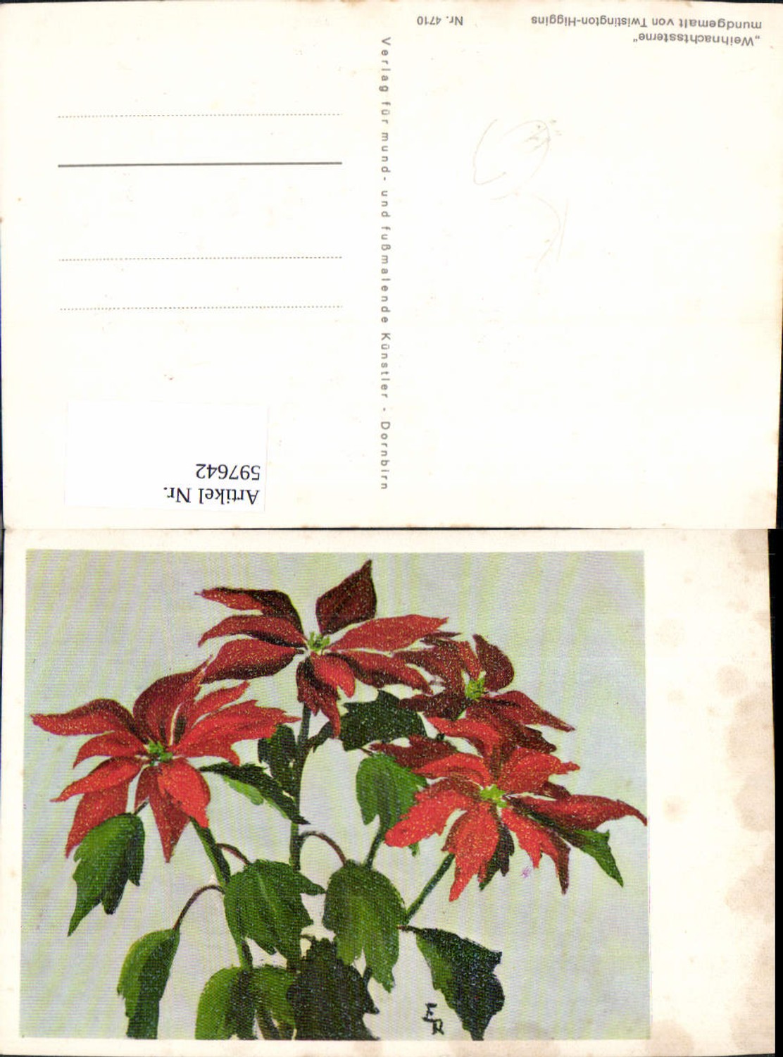 597642,Künstler Ak Mundgemalt Twistington-Higgins Weihnachtssterne Blumen