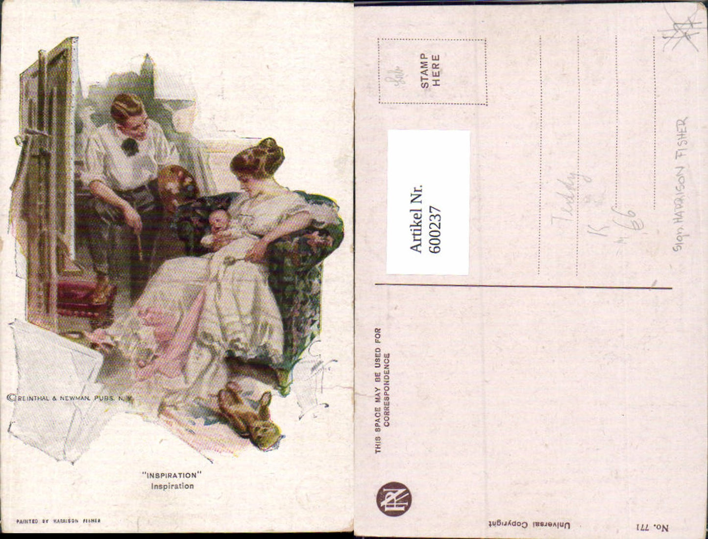600237,Künstler Ak Paar Maler Künstler m. Frau Baby Teddy Spielzeug Inspiration