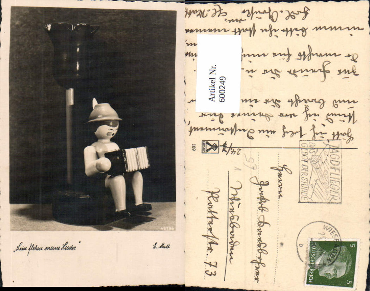 600249,Foto Ak Holzfigur m. Ziehharmonika Holzspielzeug pub E. Matt 43186