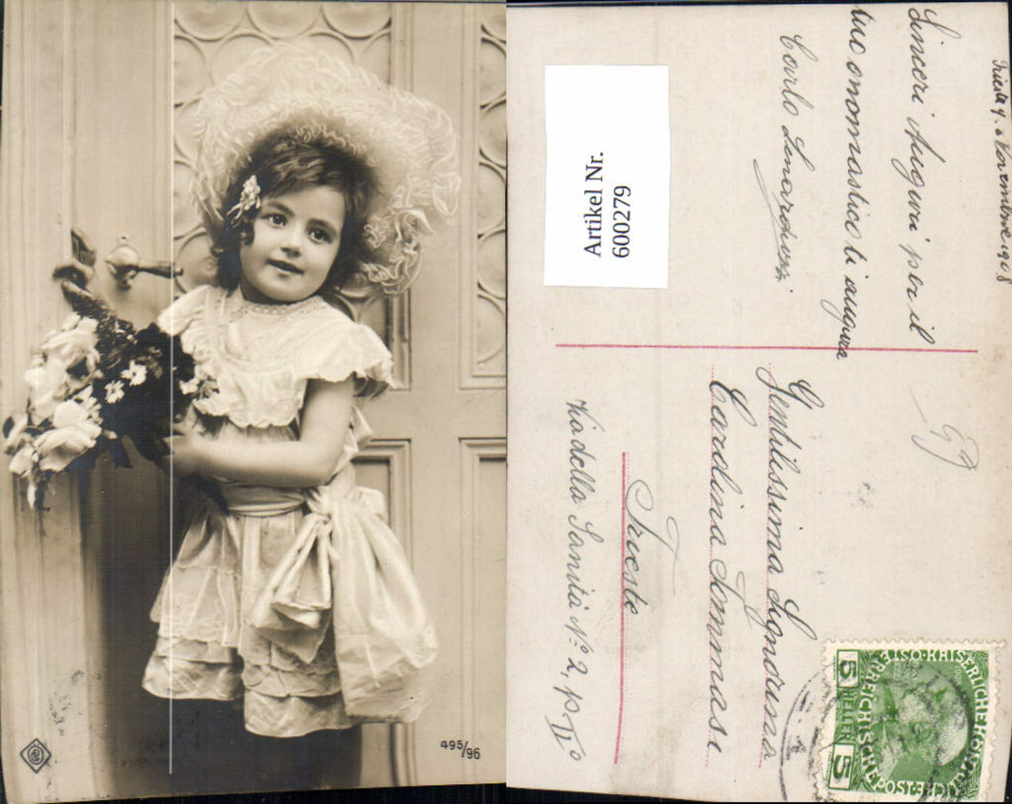 600279,Kind Mädchen Kleid Haube Blumen