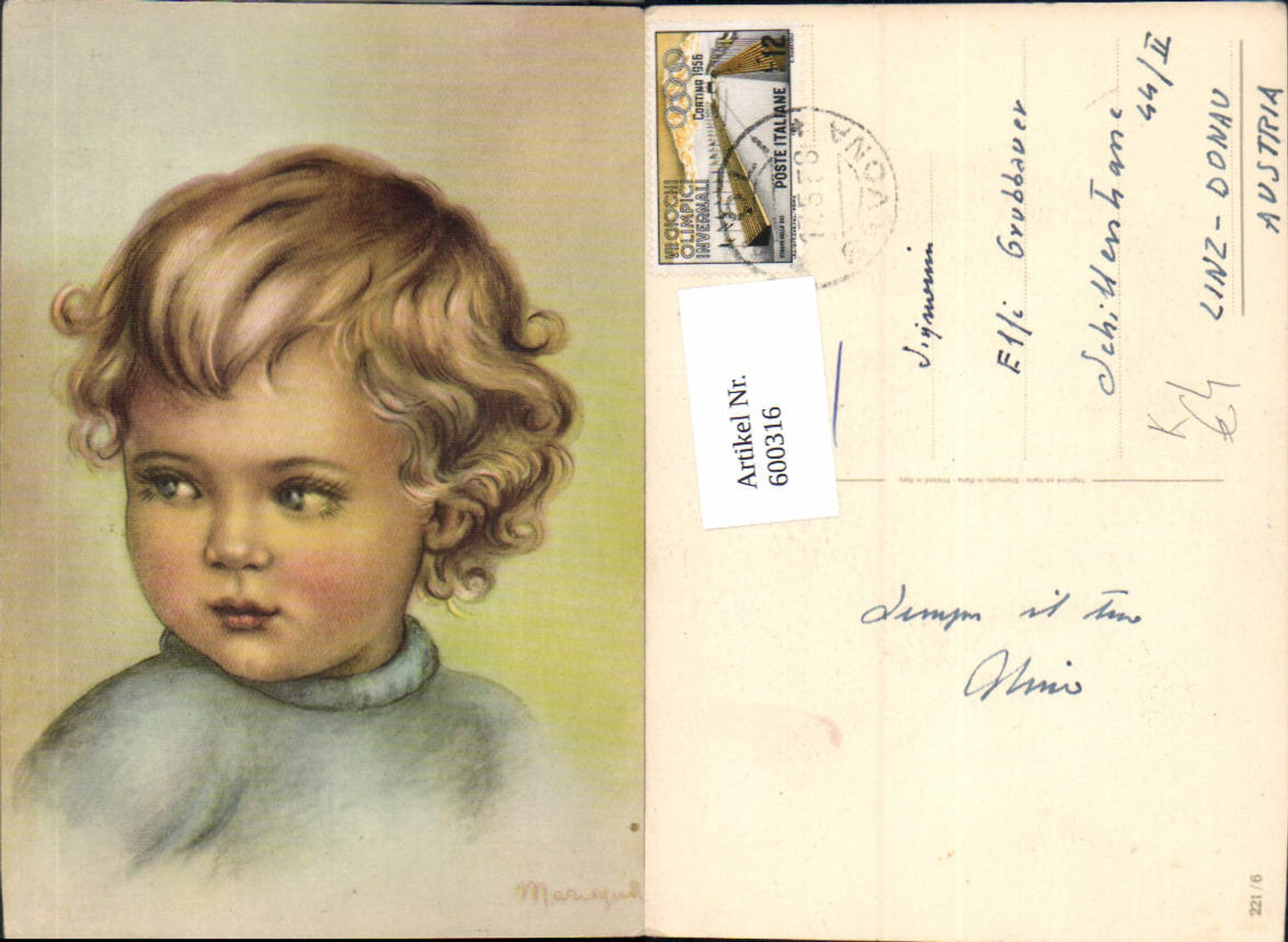 600316,Künstler Ak Kind Blonder Lockenkopf Portrait