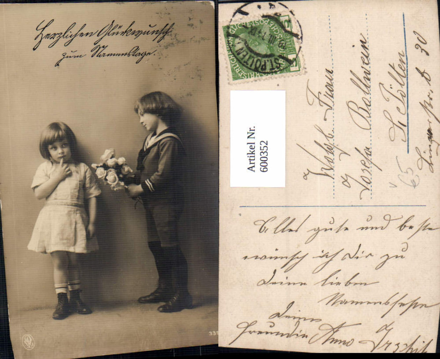 600352,Kind Kinder Mädchen Kleid Junge Bub Matrosenanzug Rosen Blumen pub NPG 3396
