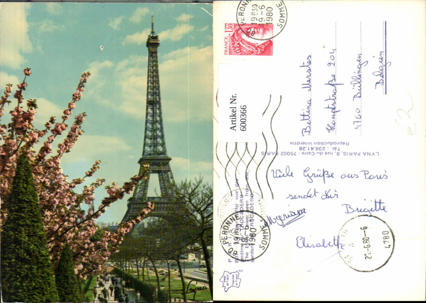 600366,Tower Paris Eiffel Tower La Tour Eiffel vue des jardins du Trocadero