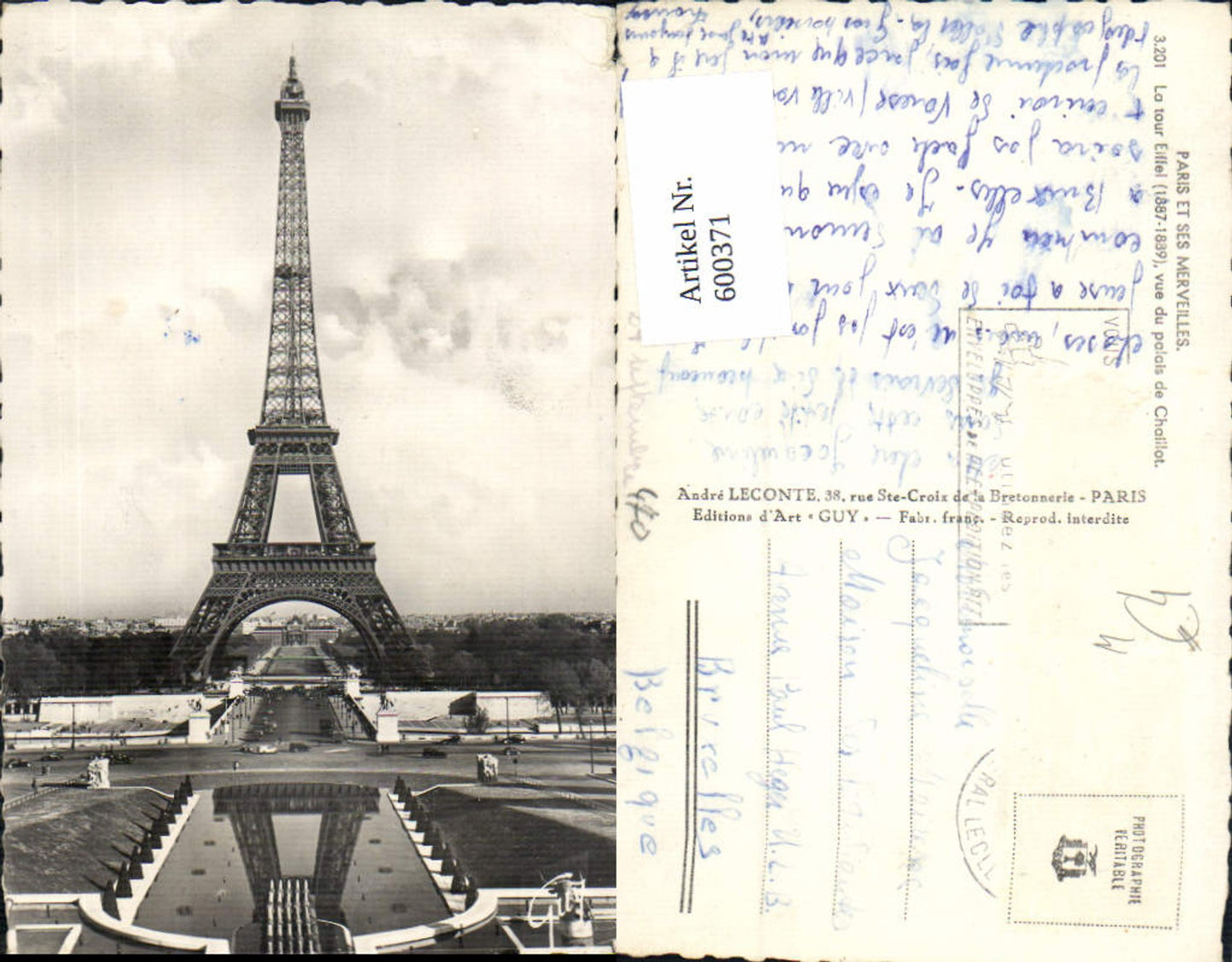 600371,Tower Paris Eiffel Tower La Tour Eiffel vue du palais de Chaillot