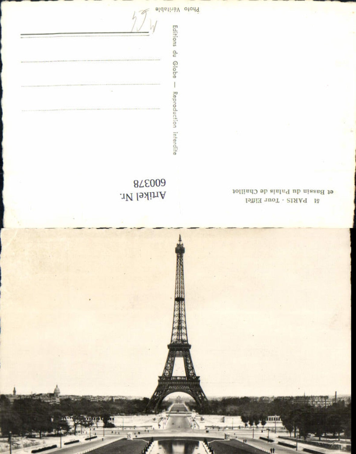 600378, Photo Ak Tower Paris Tour Eiffel et Bassin du Palais de Chaillott Eiffel Tower