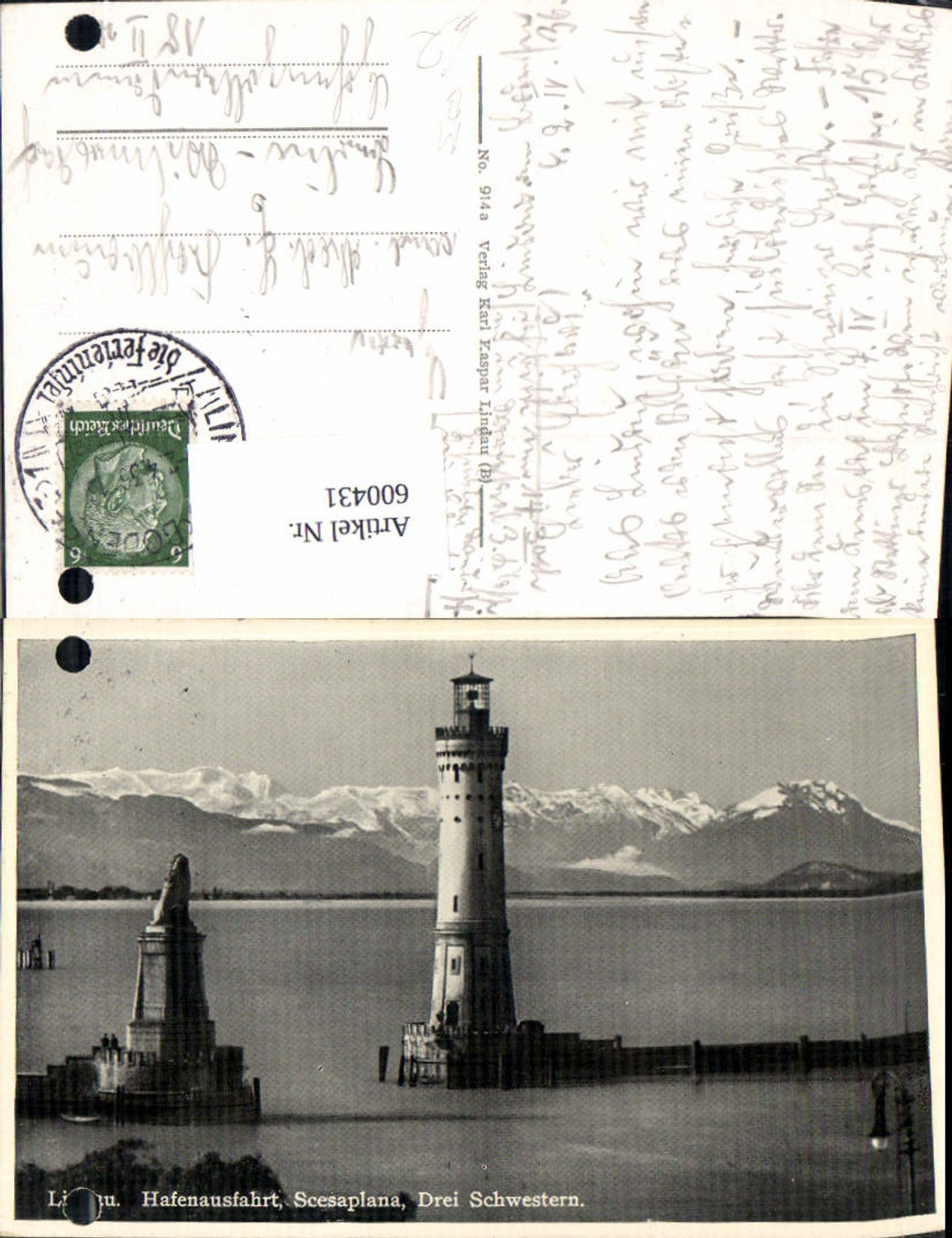 600431,Leuchtturm Lindau i. Bodensee Hafenausfahrt Scesaplana Drei Schwestern