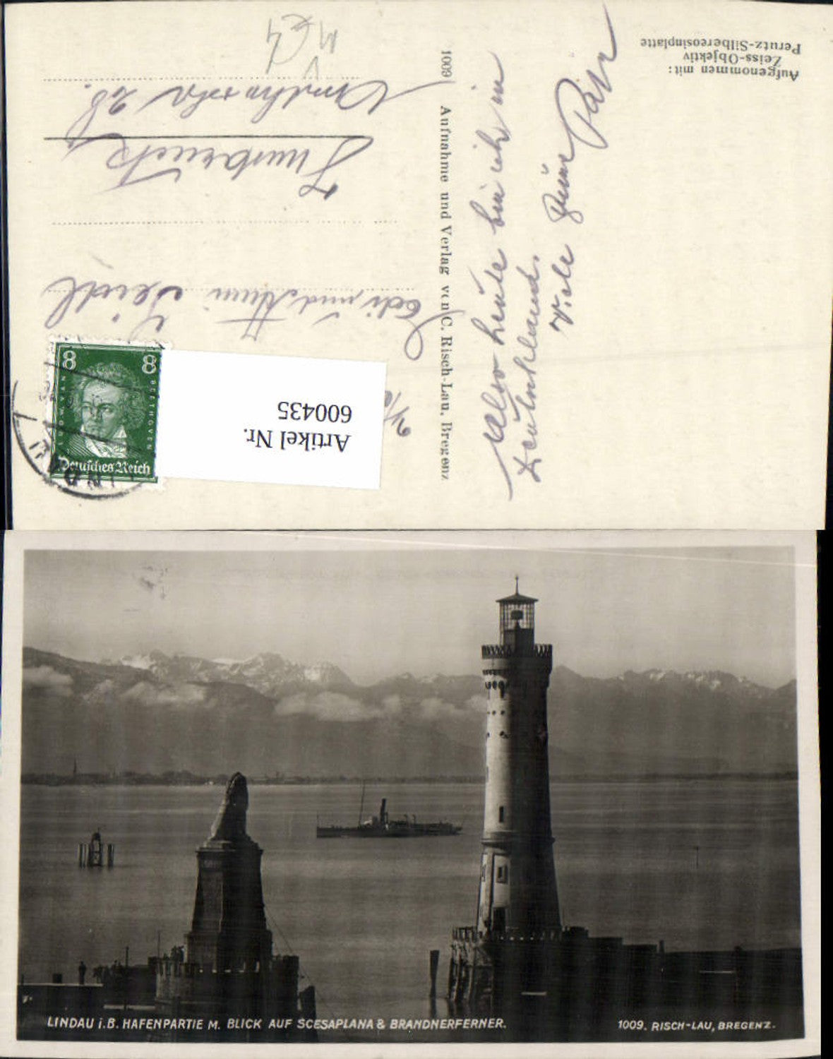 600435,Foto Ak Leuchtturm Lindau i. Bodensee Scesaplana Schiff Dampfer pub Risch-Lau 1009