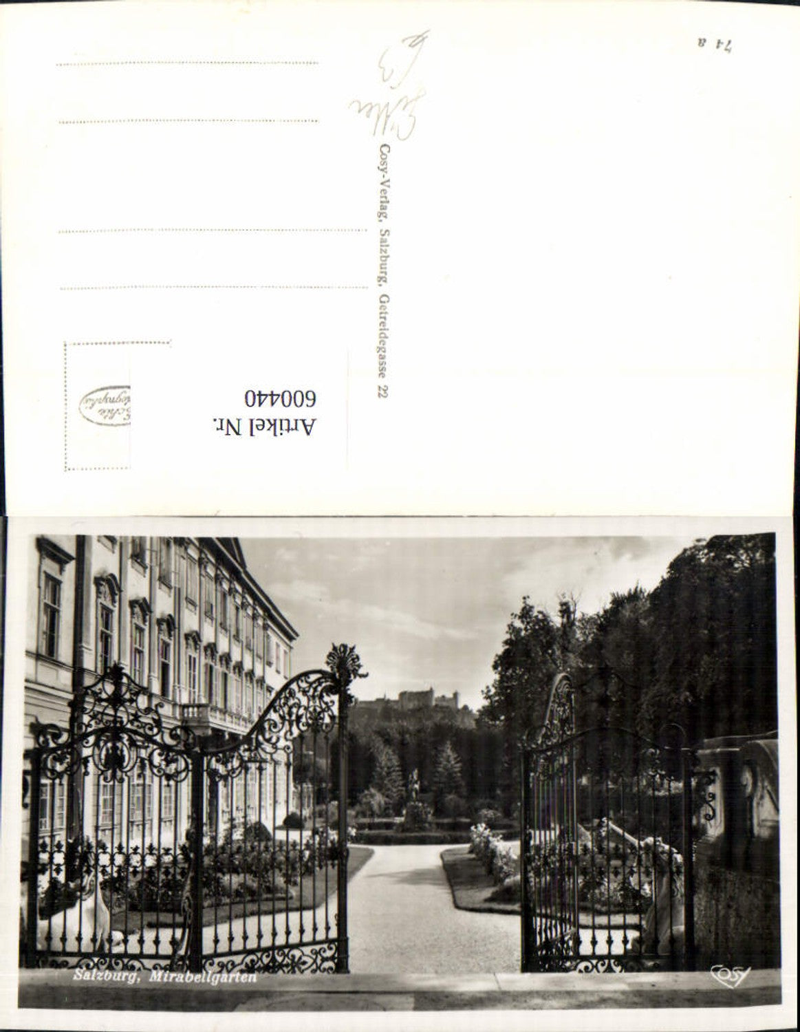 600440,Foto Ak Salzburg Schloss Mirabell Mirabellgarten Blick Festung Gitter Eisentor