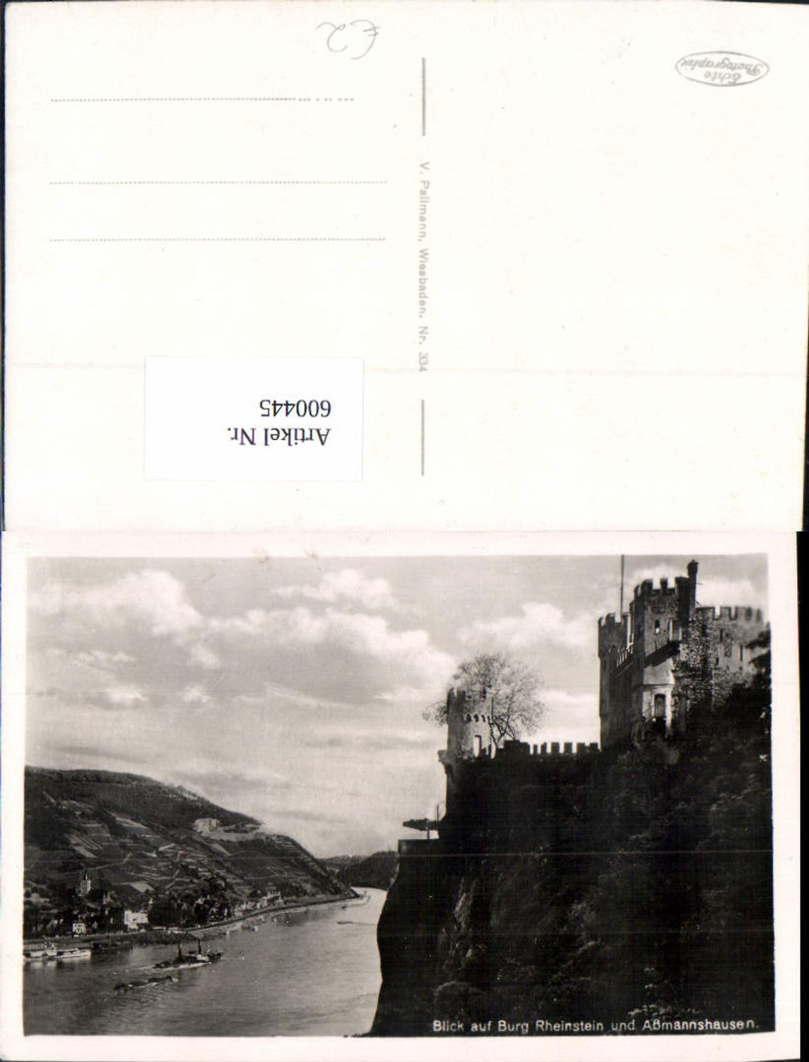 600445,Foto Ak Blick a. Burg Rheinstein u. Aßmannshausen Dampfer Schiffe