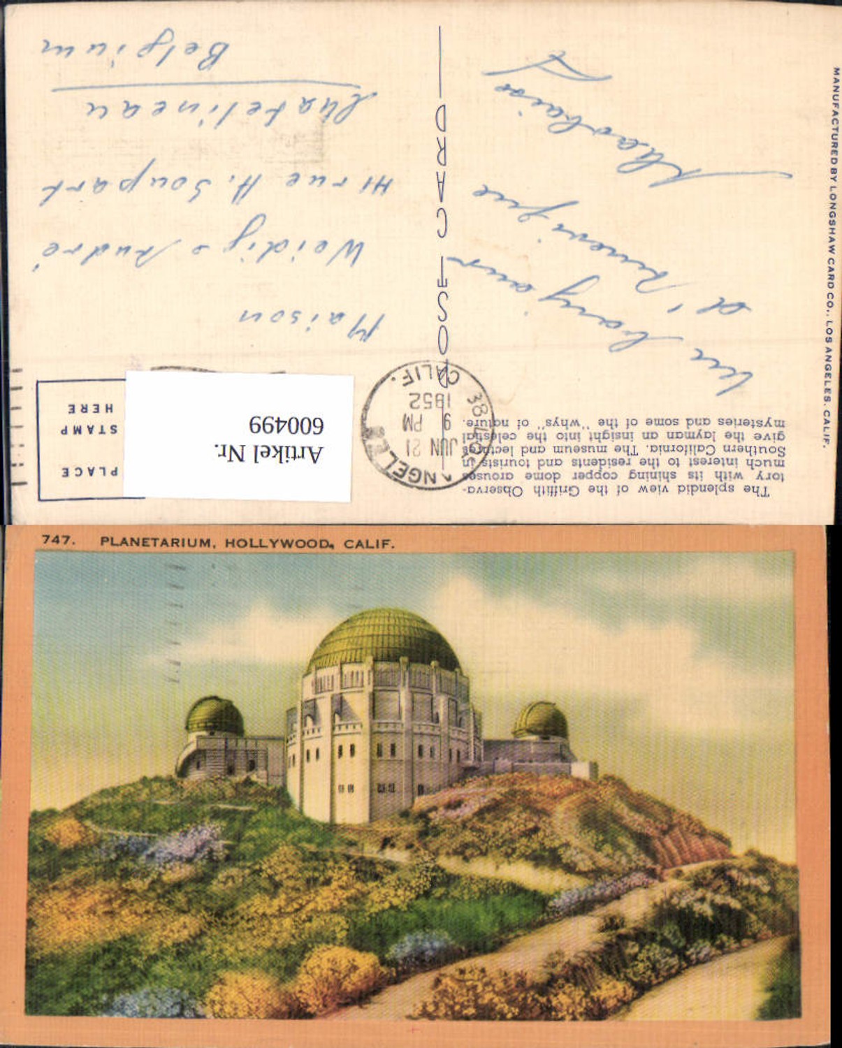 600499,Planetarium Hollywood California USA Observatory Observatorium