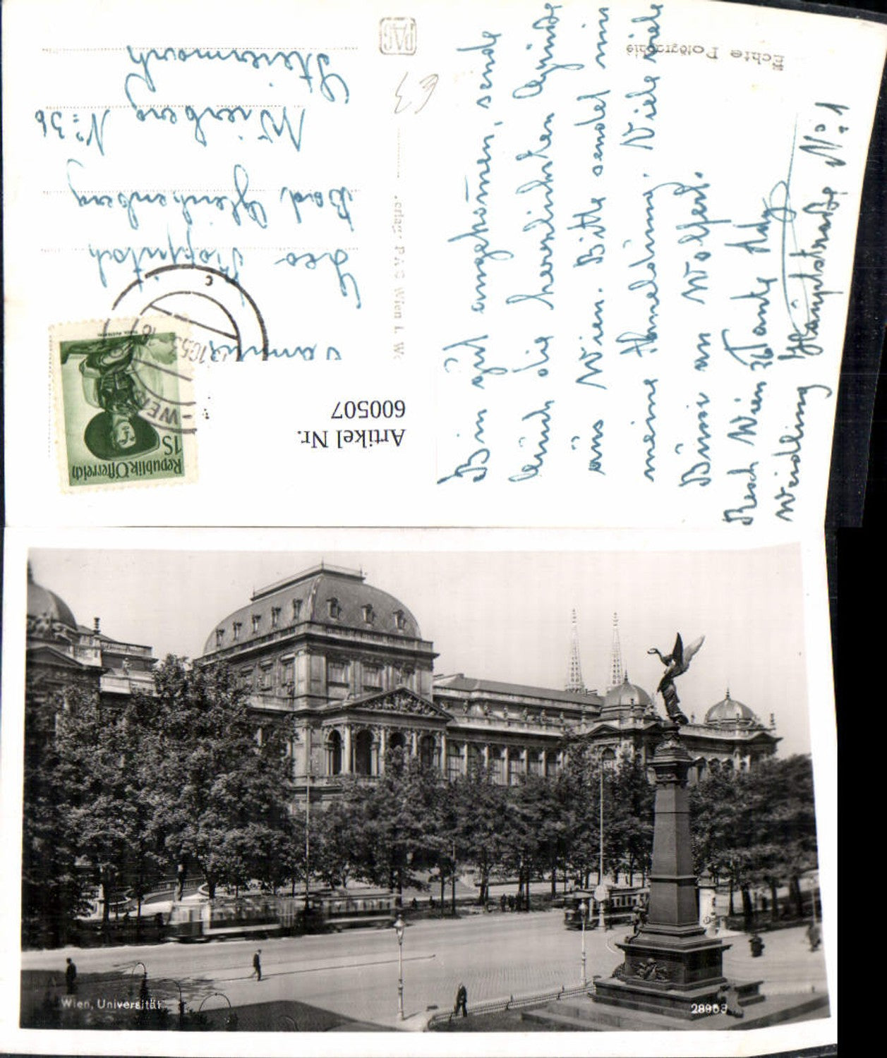 600507,Foto Ak Wien Vienna Universität Straßenbahn