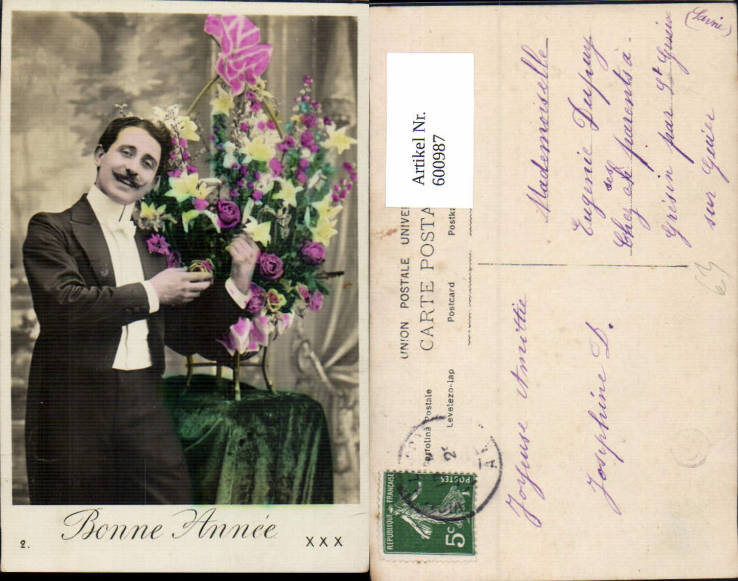 600987,Mann Anzug m. Blumen Bonne Annee