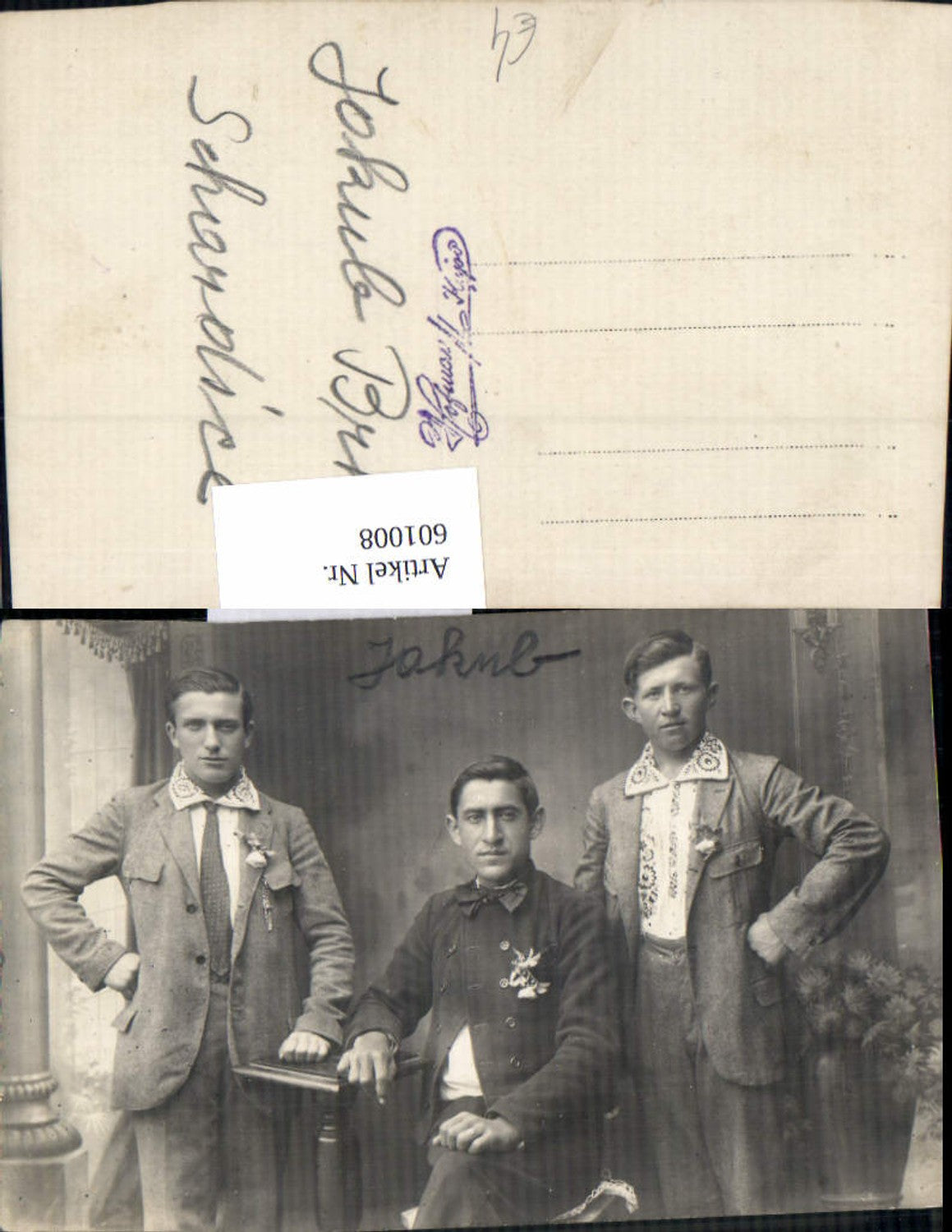 601008,Foto Ak Männer Anzug Stellung Musterung WW1Jakub Brhel Schardice