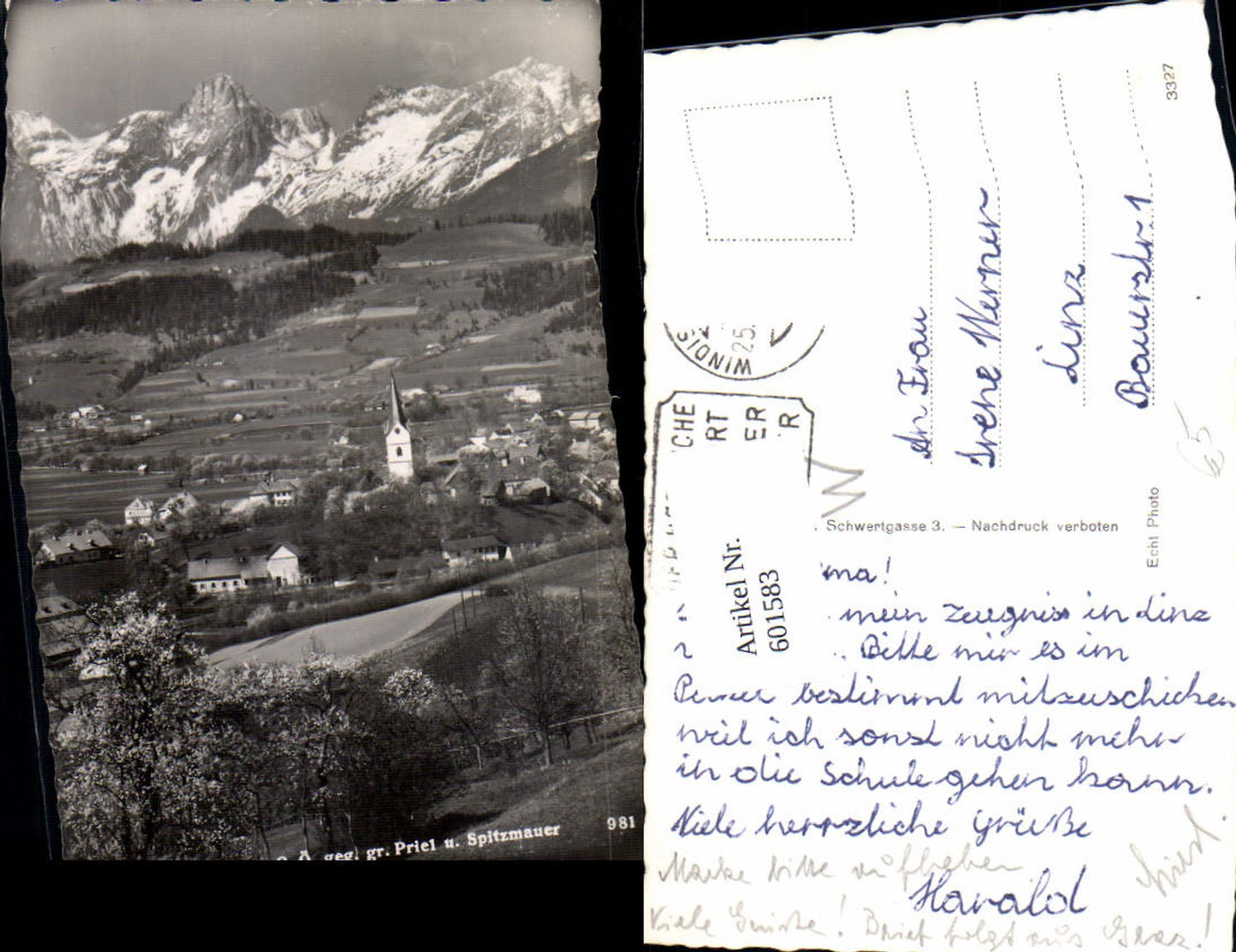 601583,Foto Ak Windischgarsten geg. Gr. Priel u. Spitzmauer