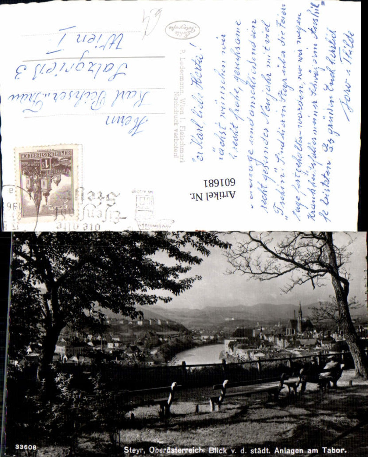 601681,Foto Ak Steyr Blick v. d. Städt. Anlage a. Tabor