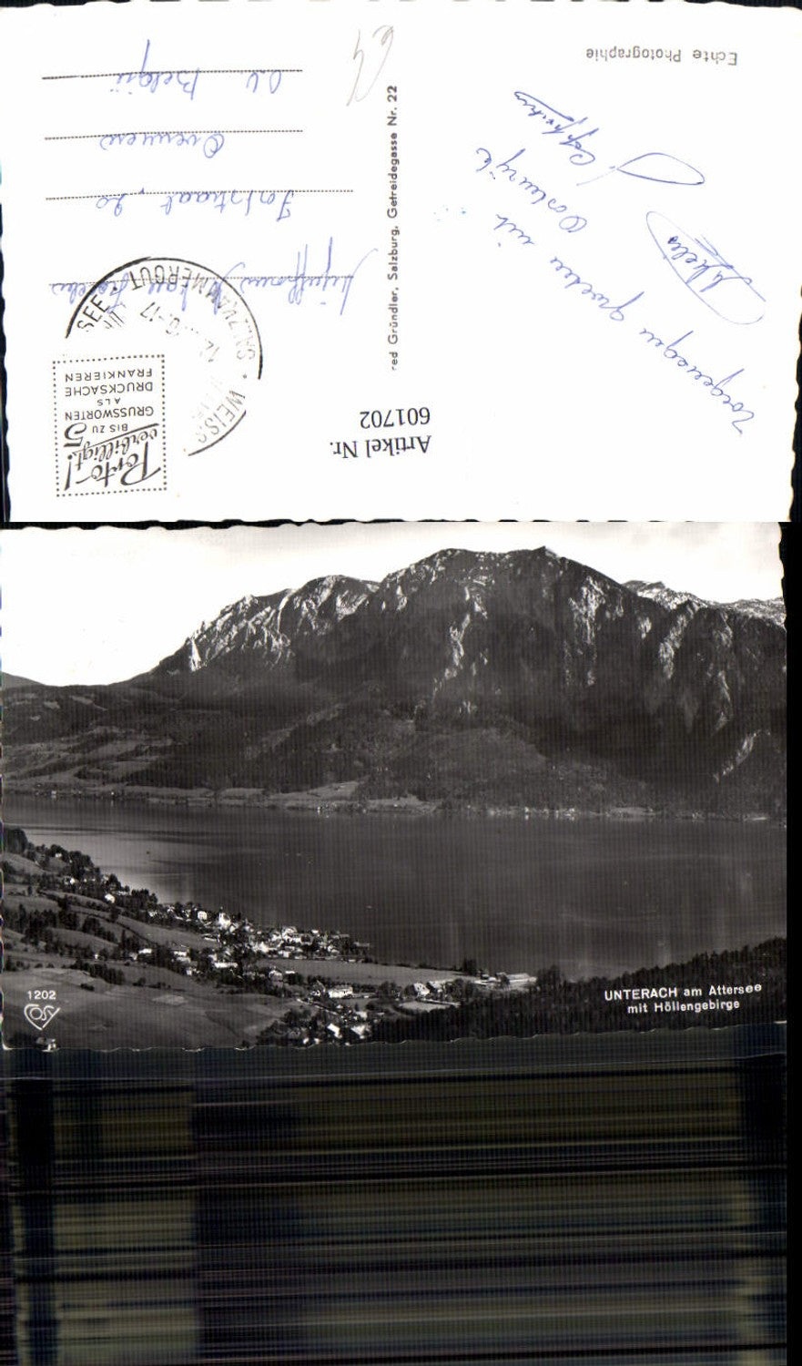 601702,Foto Ak Unterach a. Attersee m. Höllengebirge