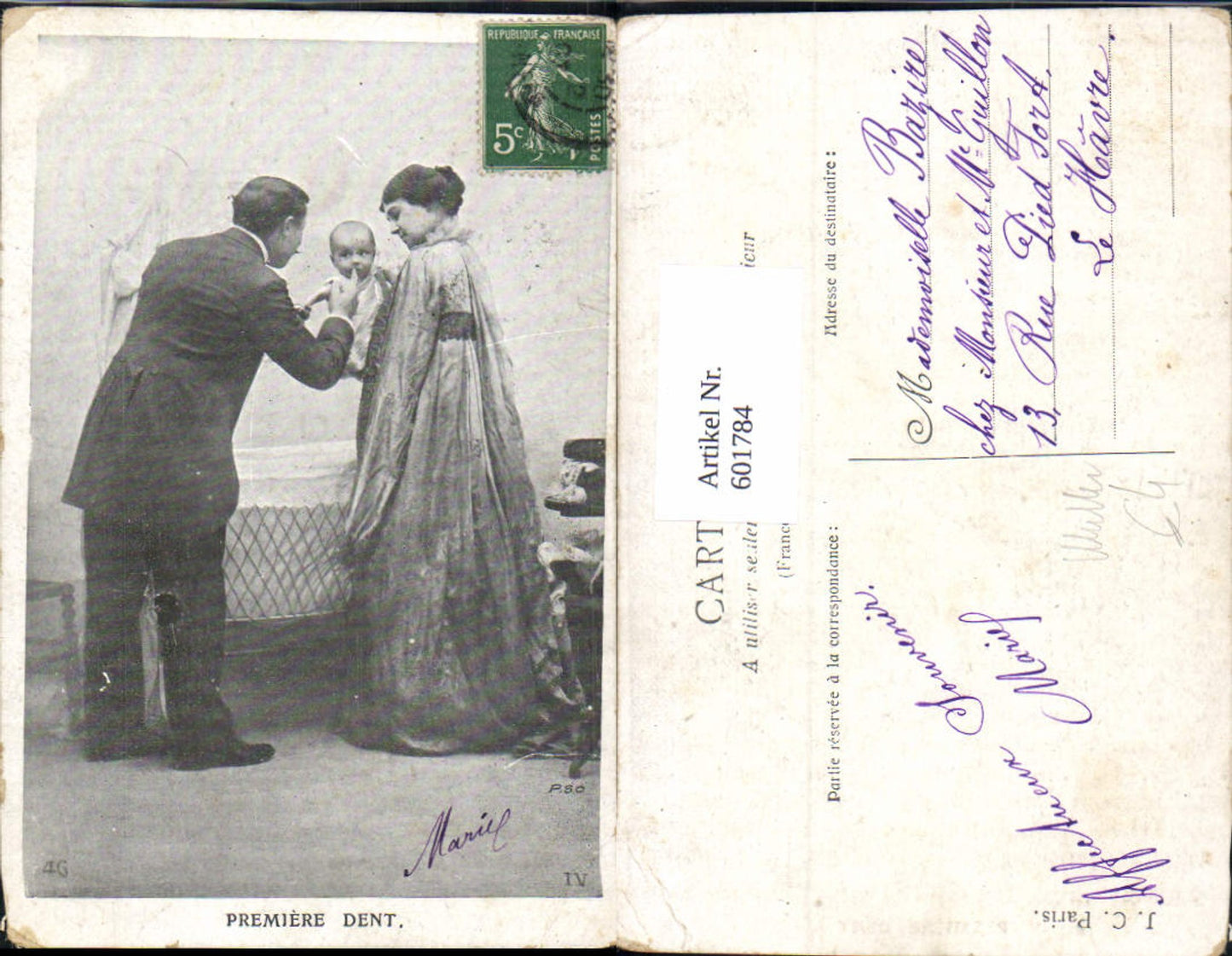 601784,Frau als Mutter Kind m. Vater Premiere Dent Erster Zahn
