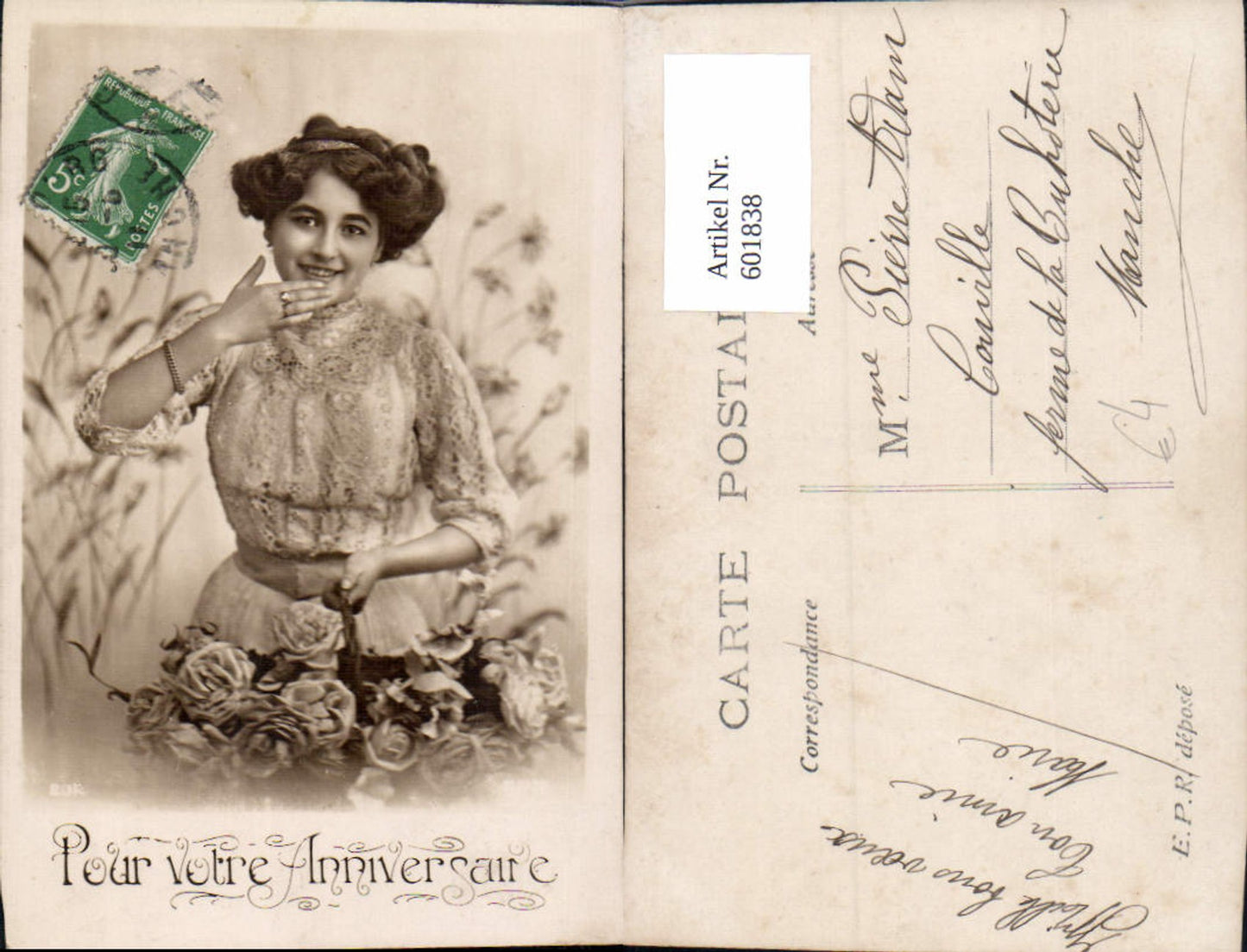 601838,Frau Haarband Schmuck Korb m. Rosen Blumen Pour votre Anniversaire