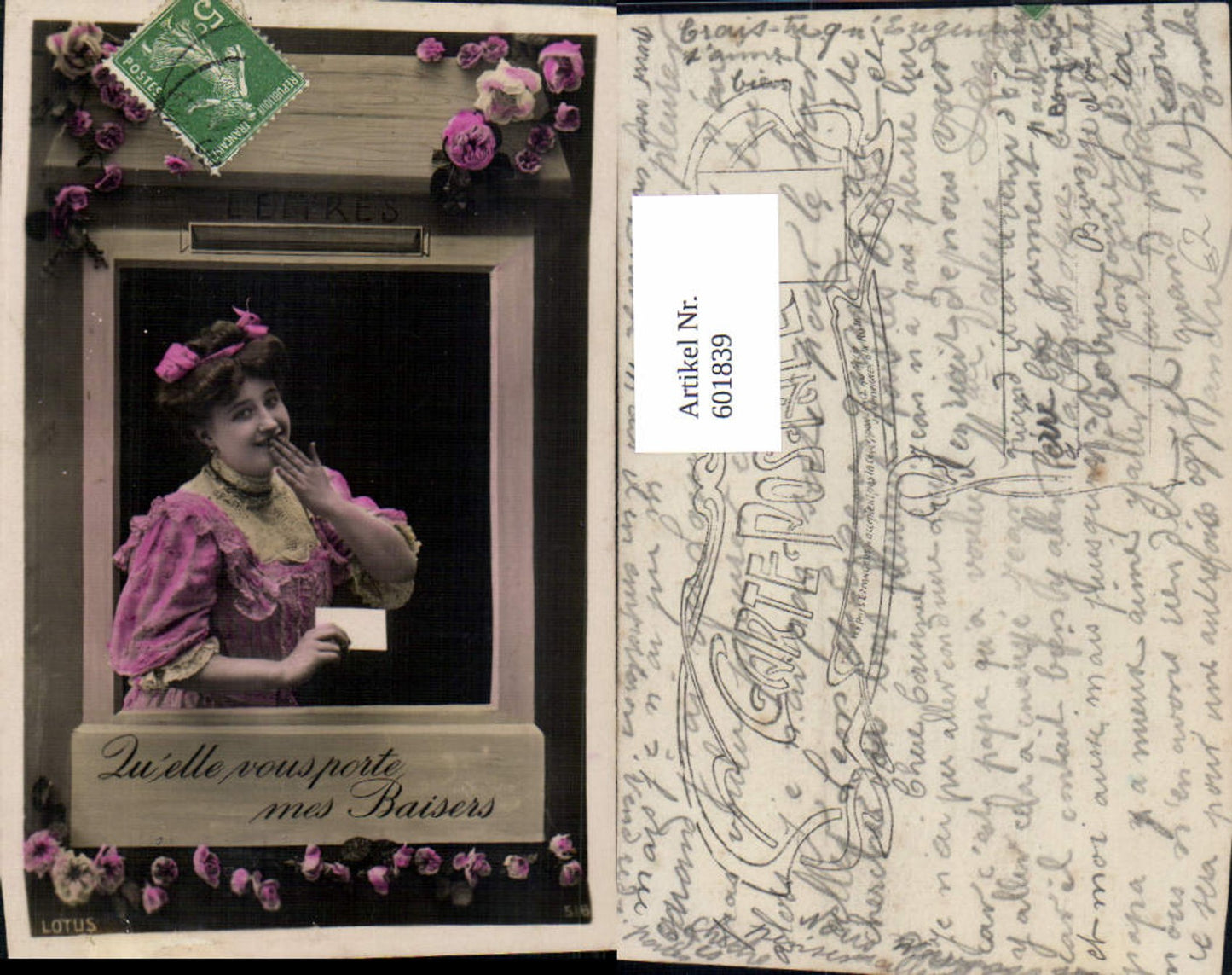 601839,Frau m. Brief Kuvert Letters Briefkasten Blumen
