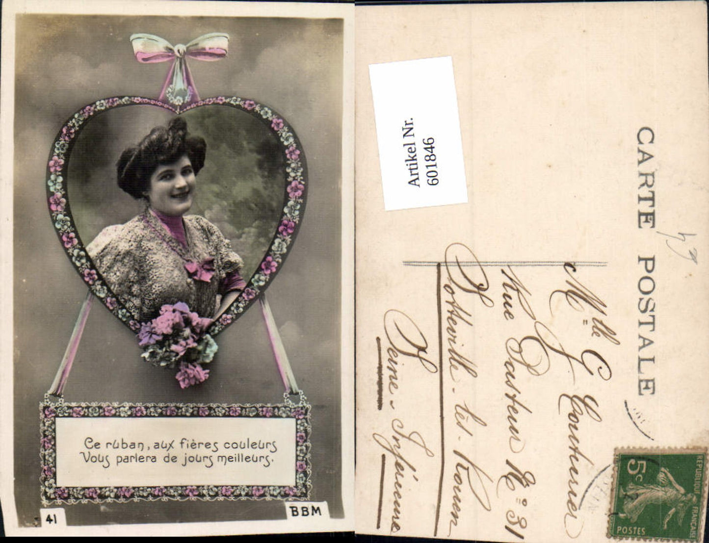 601846,Frau Portrait Blumen Herz Schleife Spruch