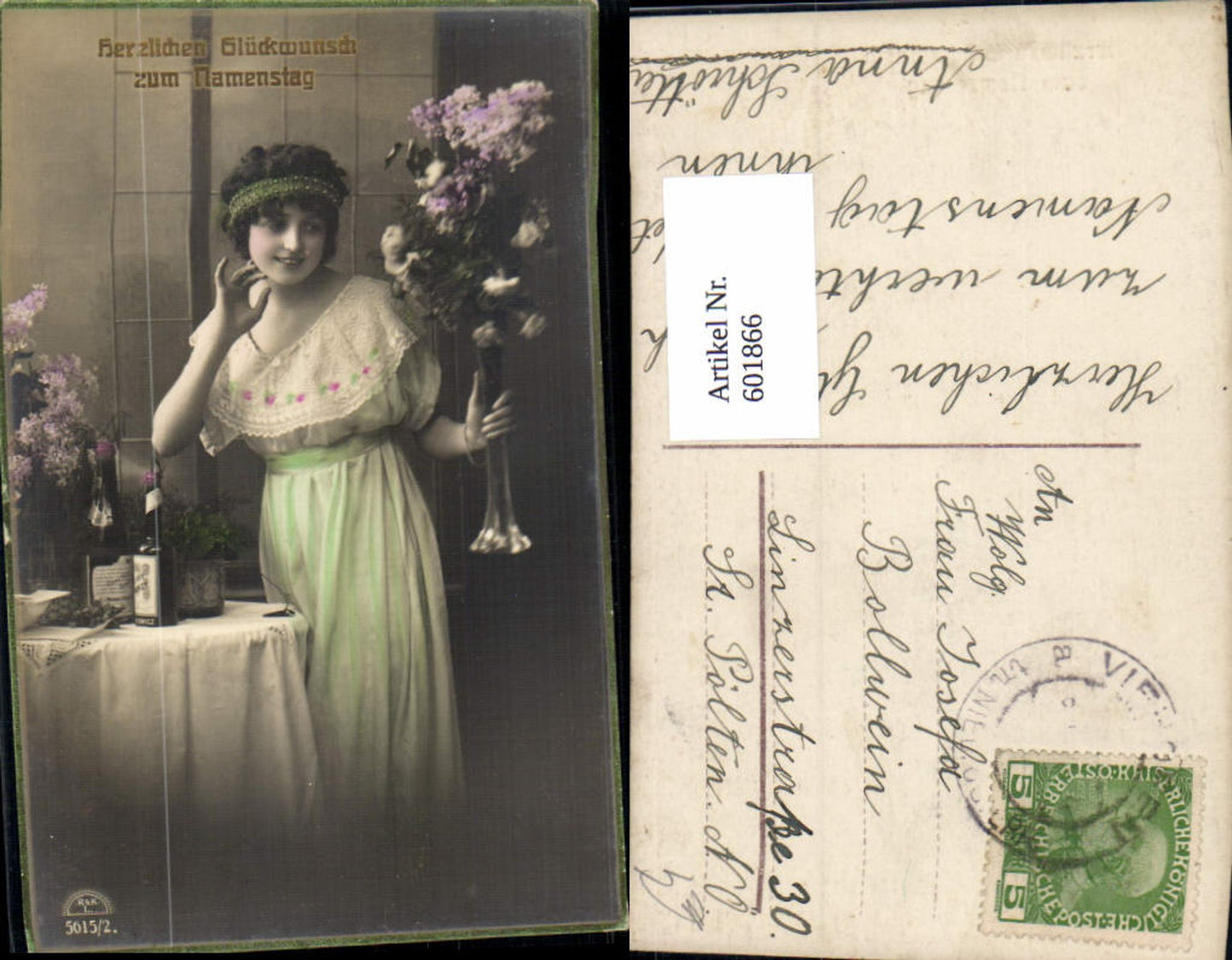 601866,Frau Haarband Vase m. Blumen Namenstag Wein Alkohol