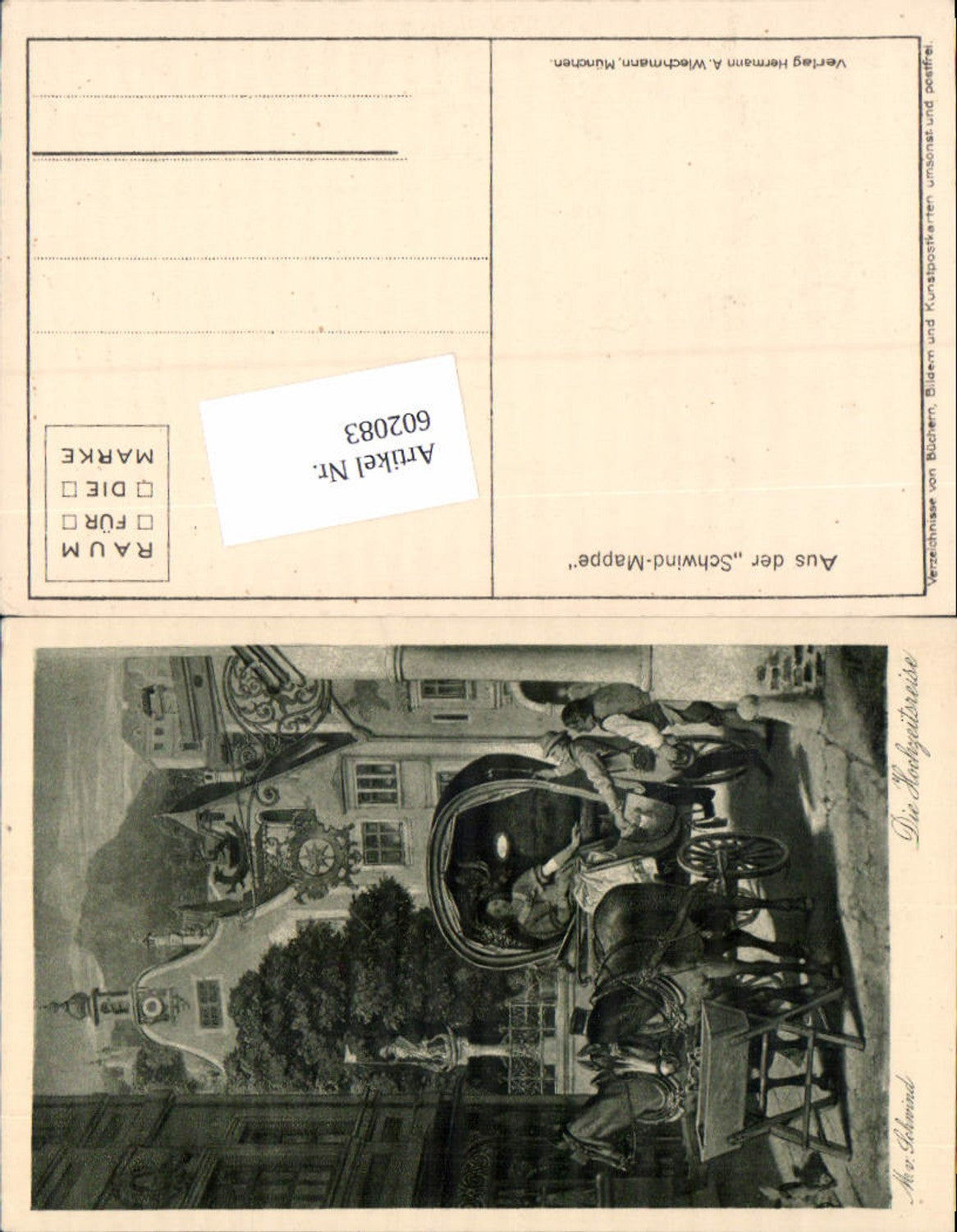 602083,Künstler AK M. v. Schwind Kutsche Pferde Hochzeitsreise