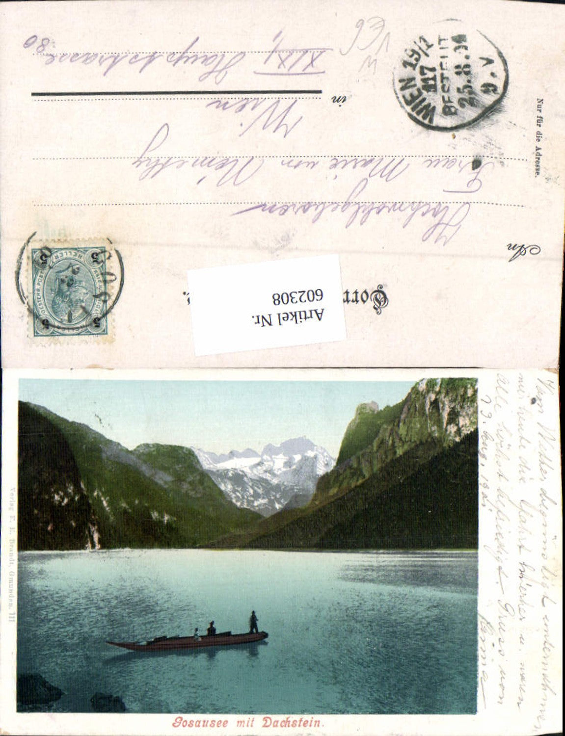 602308,Gosausee m. Dachstein Gosau Boot Zille pub F. E. Brandt 111