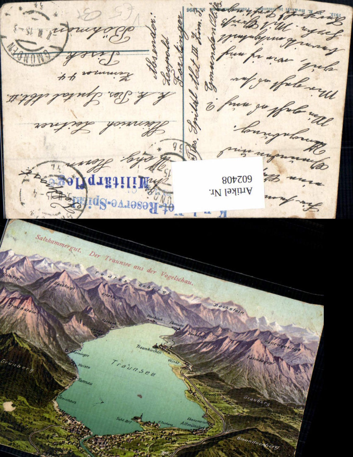 602408,Lagekarte Traunsee Salzkammergut Gmunden pub F. E. Brandt 1296