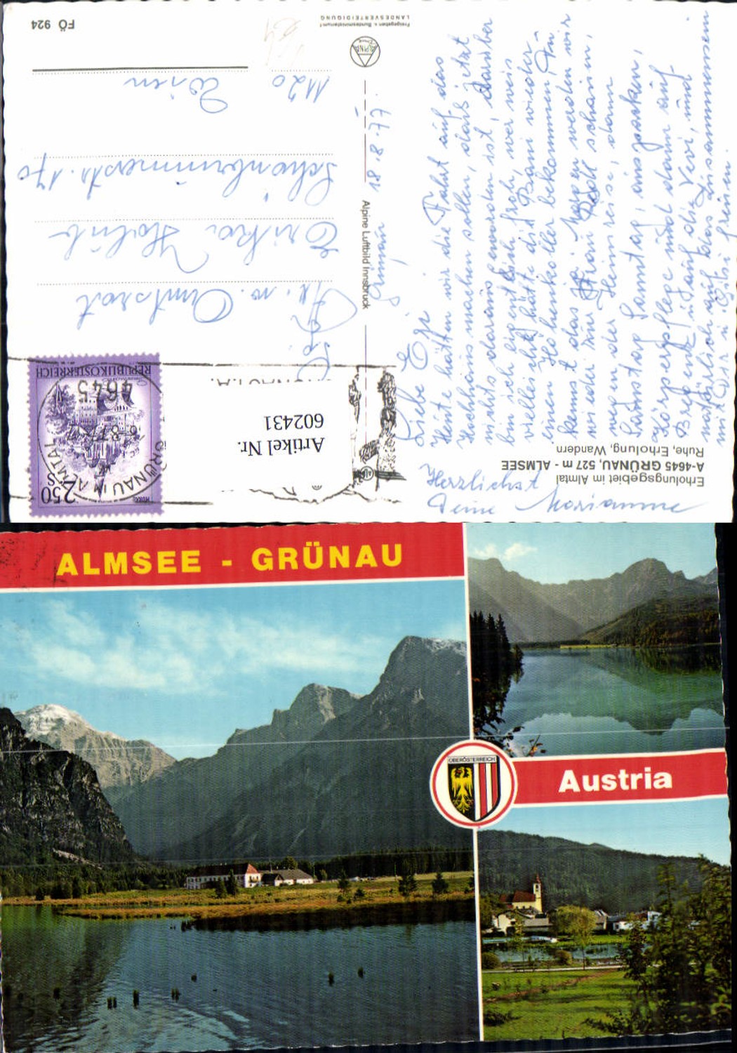 602431,Mehrbild Ak Almsee Grünau Almtal pub Alpine Luftbild FÖ 924